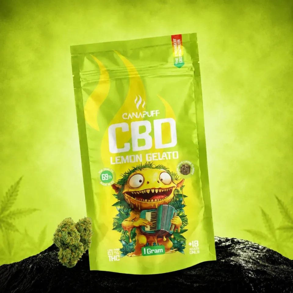 Canapuff Lemon Gelato 69% CBD-blomst 1g søt sitrus