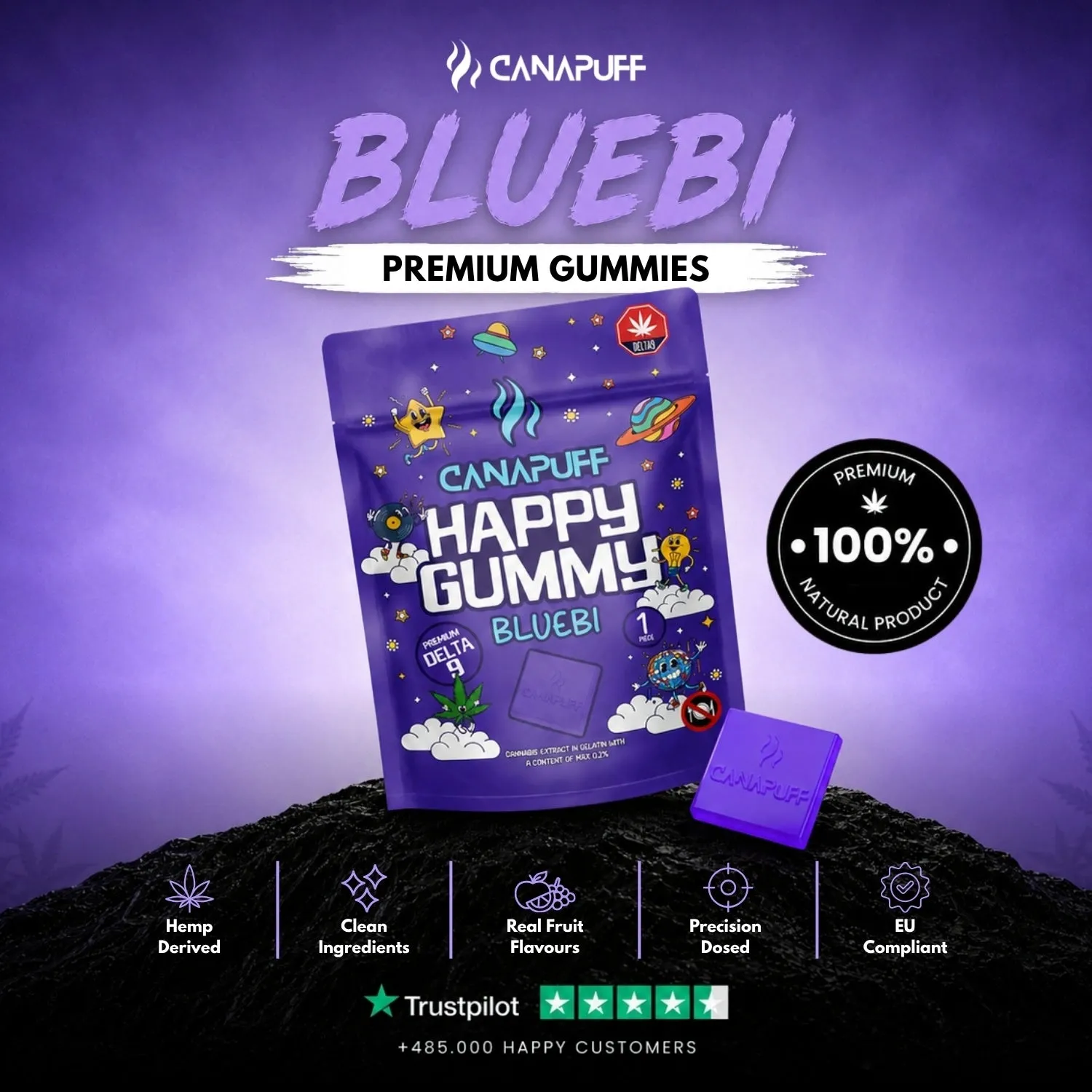 Canapuff Happy Gummy Bluebi vingummi 1 stk Delta 9