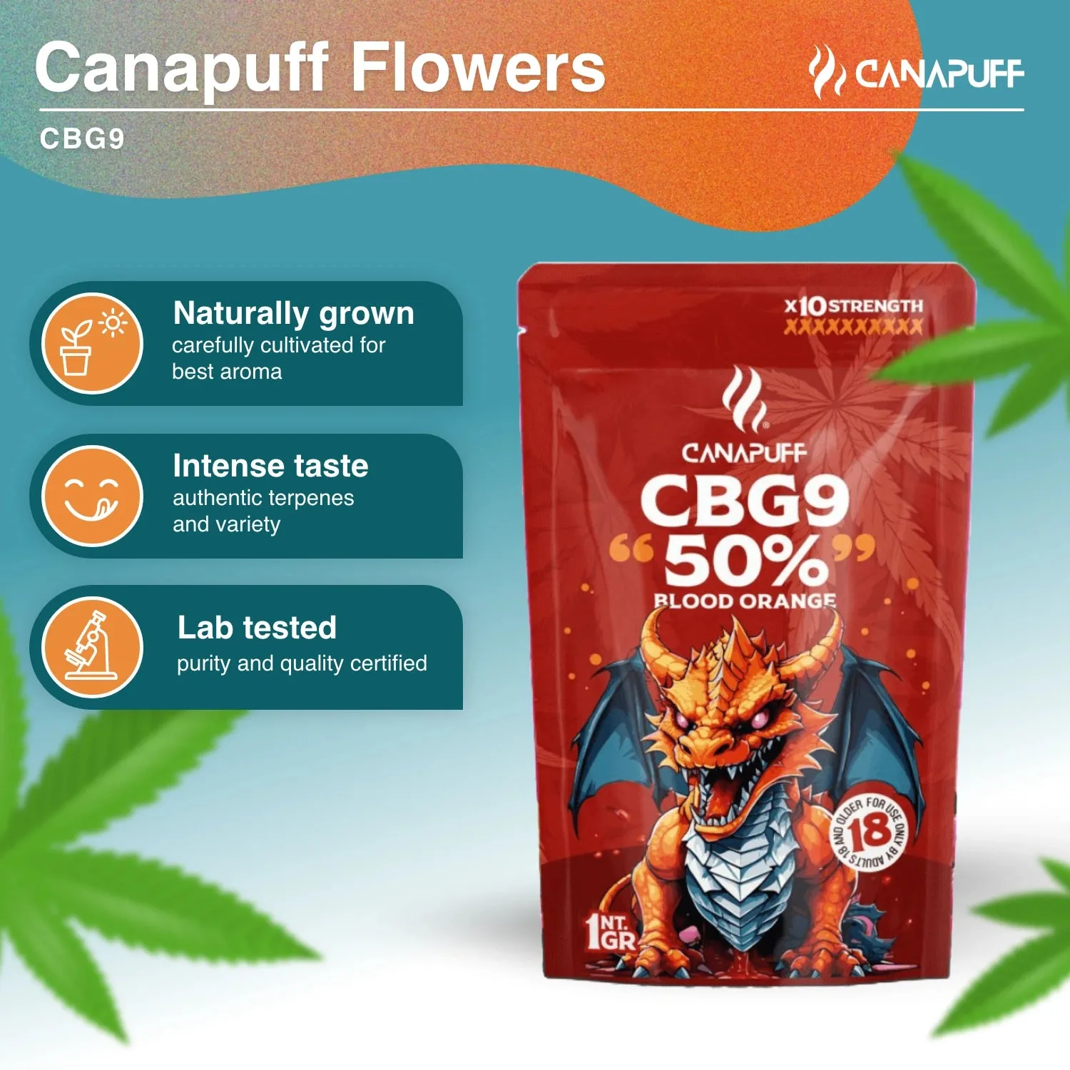 Canapuff Blood Orange 50% CBG9-blomst 1g sitrus