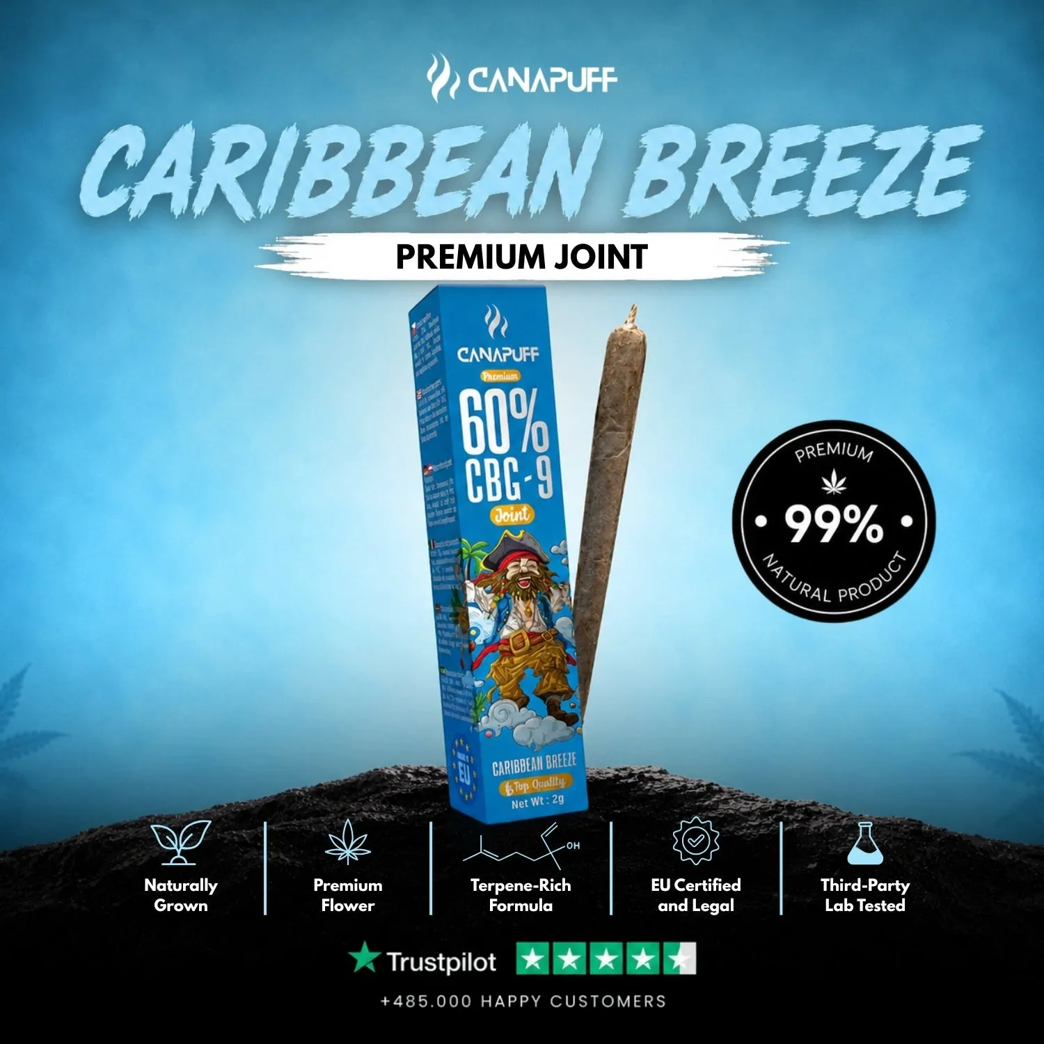 Canapuff CBG9 Caribbean Breeze joint 60% – tropisk frukt