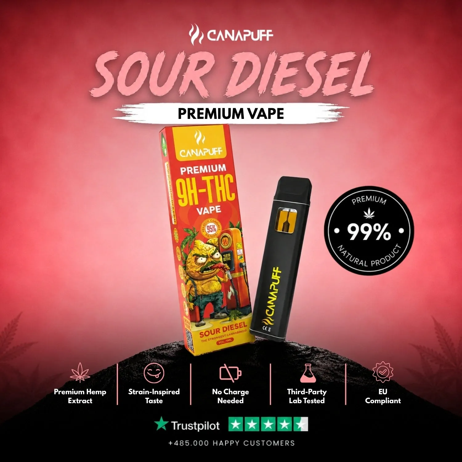 Canapuff 9H-THC Sour Diesel vape 1 ml diesel-sitrus