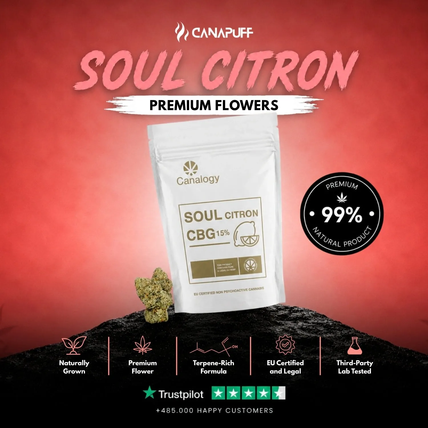 Canapuff Citron Soul 15% CBG-blomst 1g sitrus