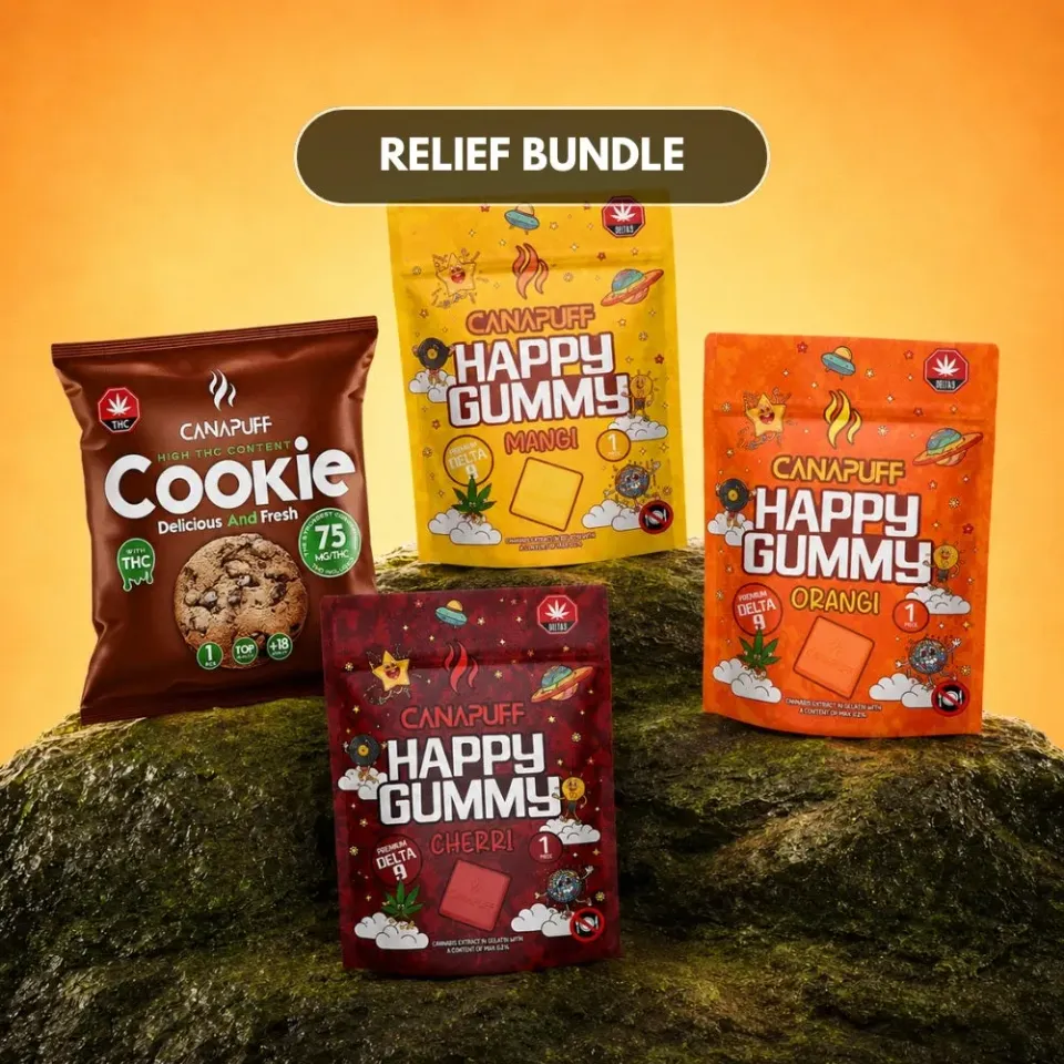 Canapuff Relief Pack edibles 16-pakning THC kirsebær mango