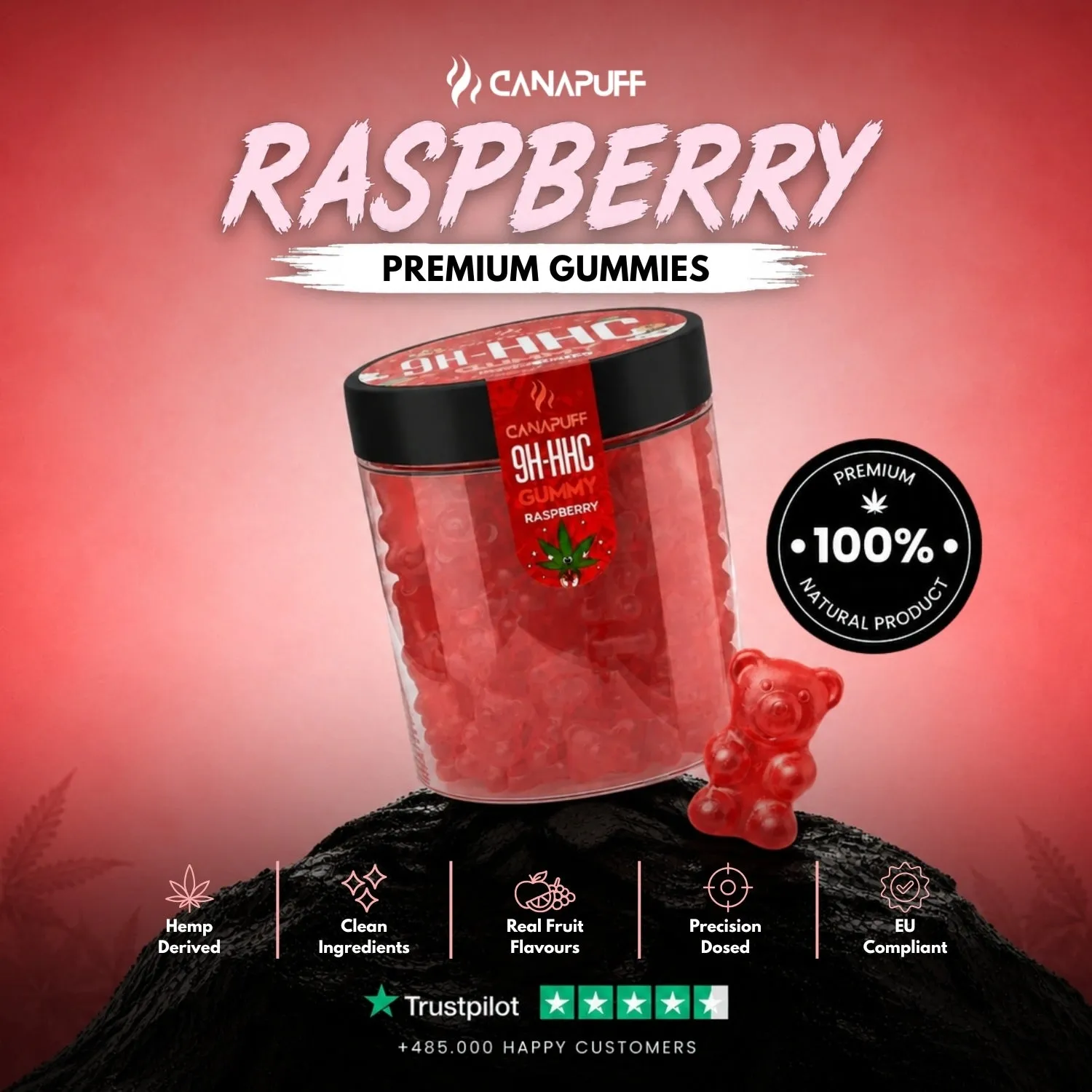 Canapuff 9H-HHC Gummies bringebær 10 stk fruktig