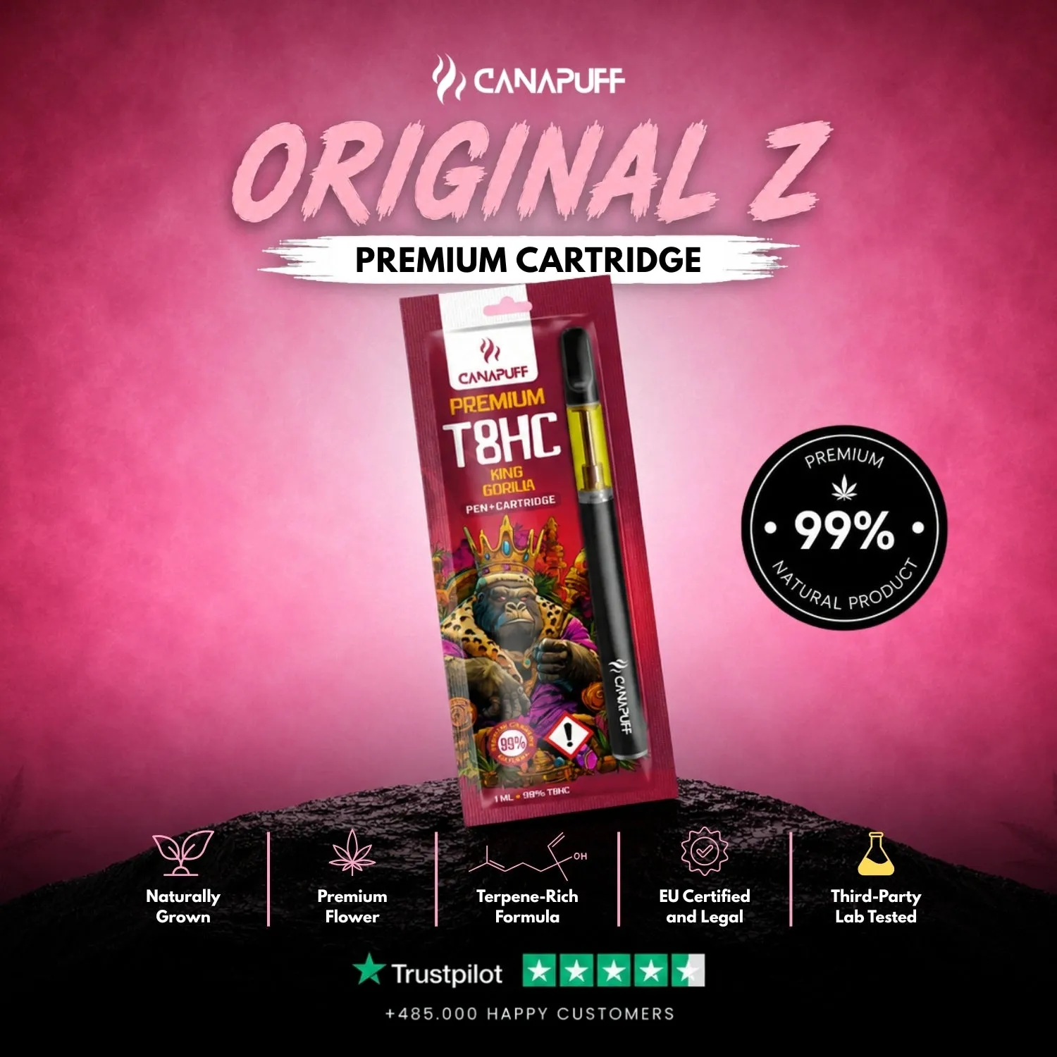Canapuff T8HC vape King Gorilla 99% med penn