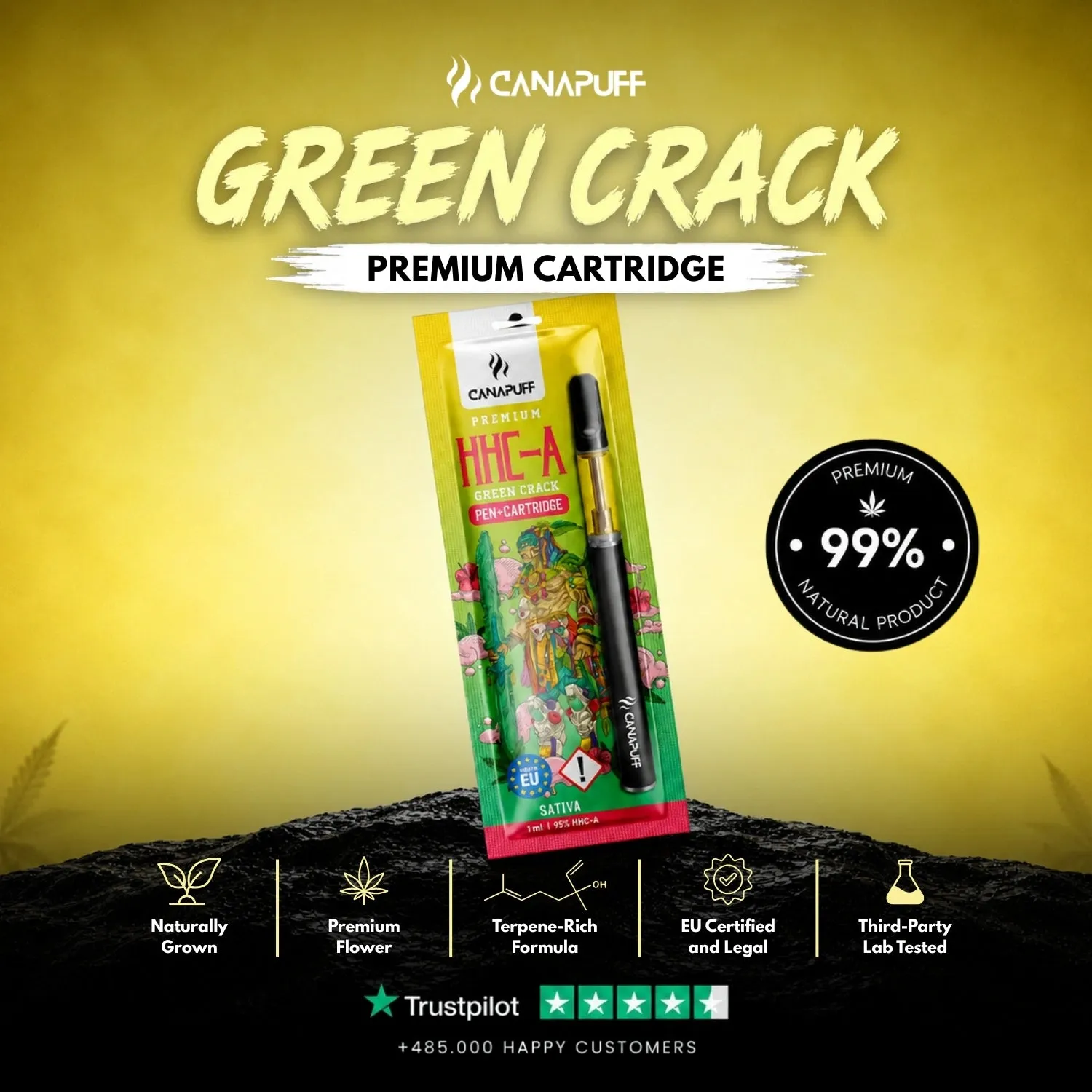 Canapuff HHC-A Green Crack vapepenn 95% sitrus