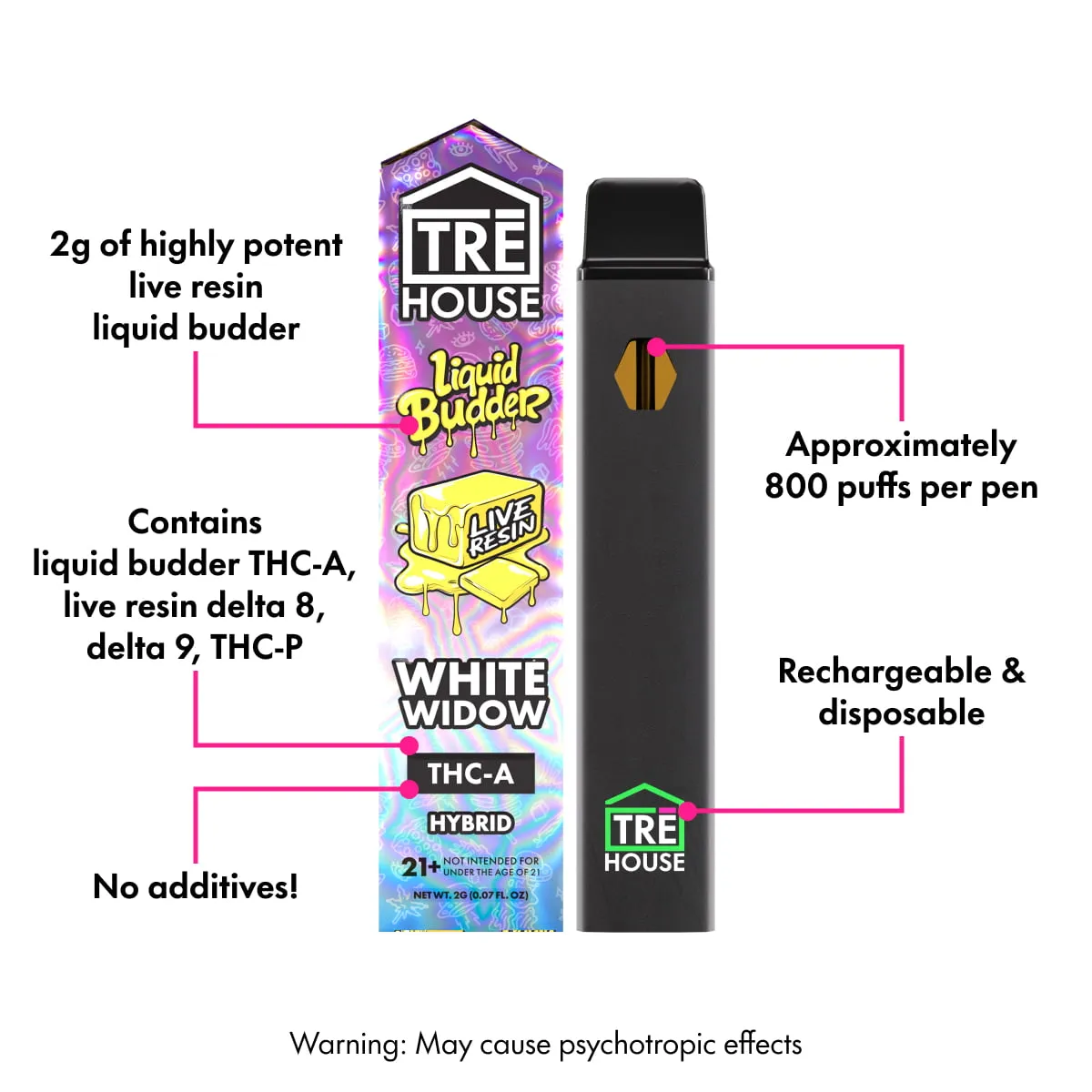 TRE HOUSE White Widow Live Resin vape 2g hybrid