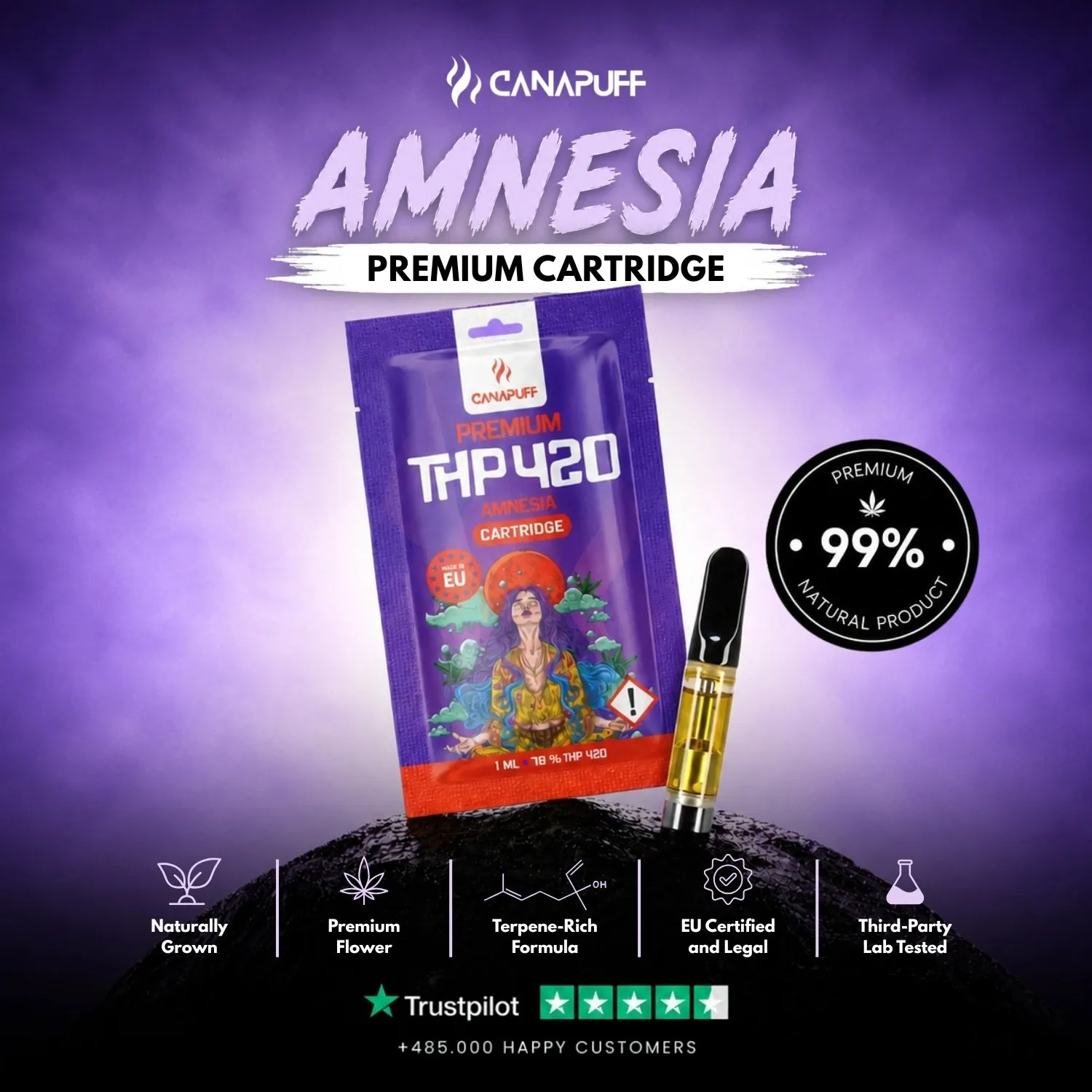 CANAPUFF Amnesia THP420 vape patron krydret standard