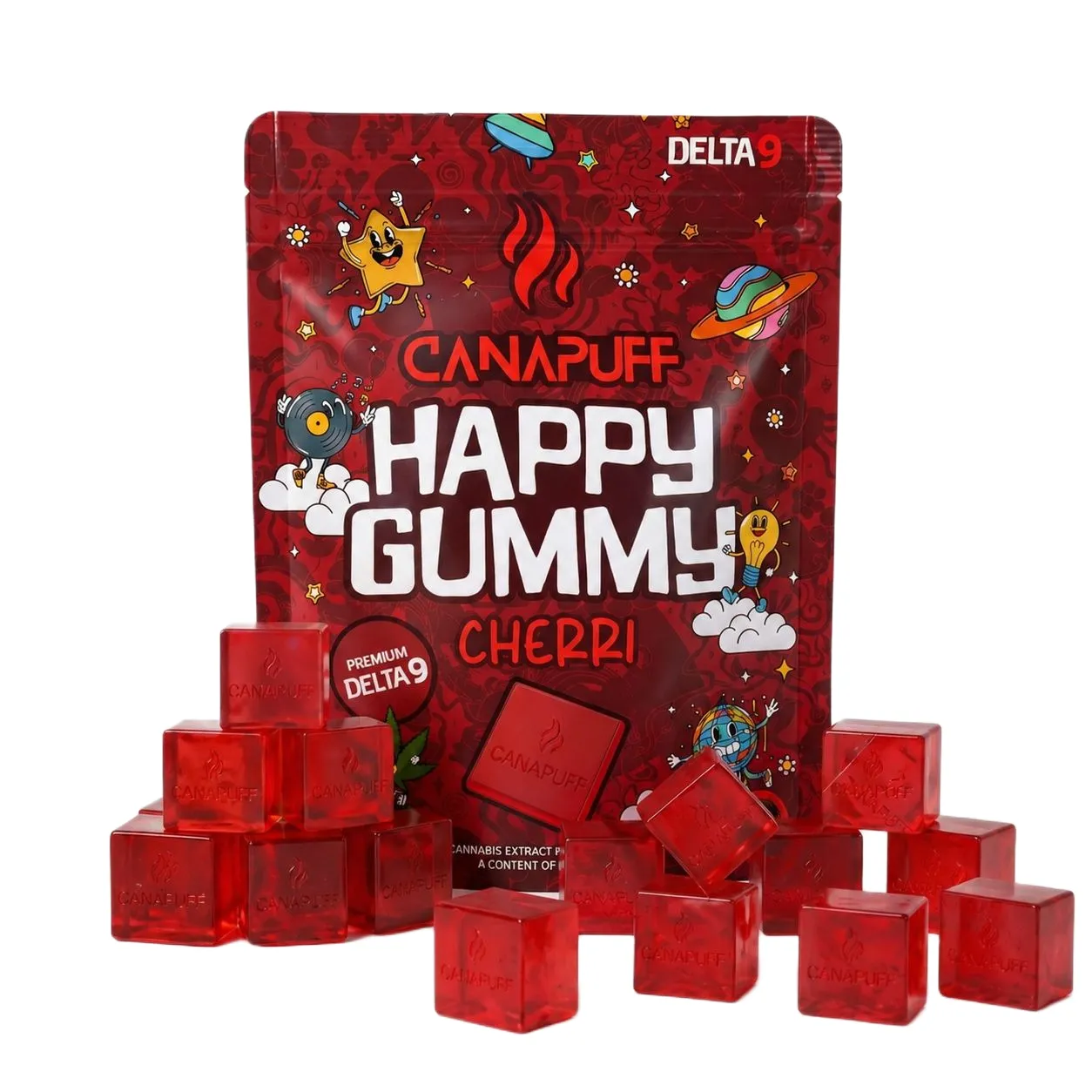 Canapuff Happy Gummy Cherri vingummi 1 stk kirsebær