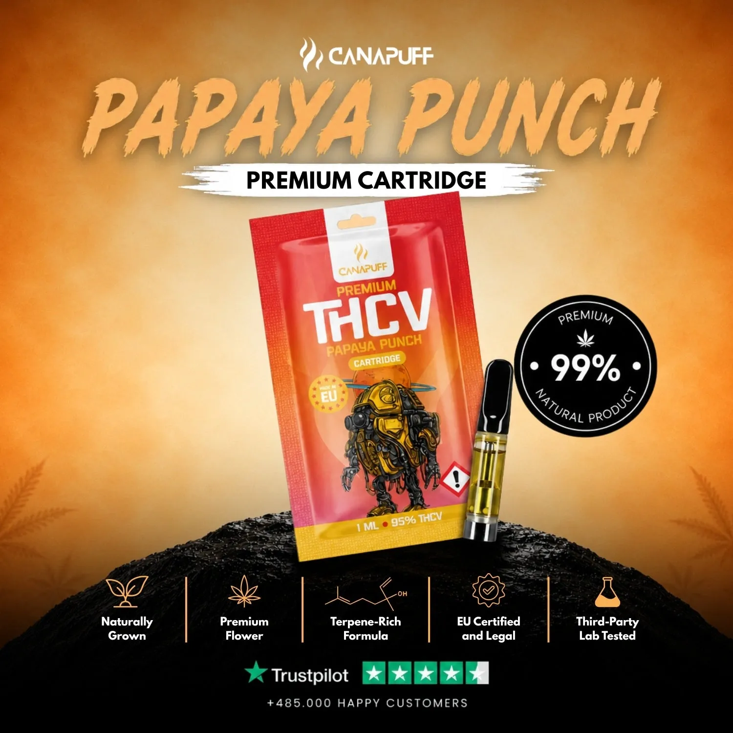 CANAPUFF Papaya Punch THCv vape patron 0,5 ml 95%