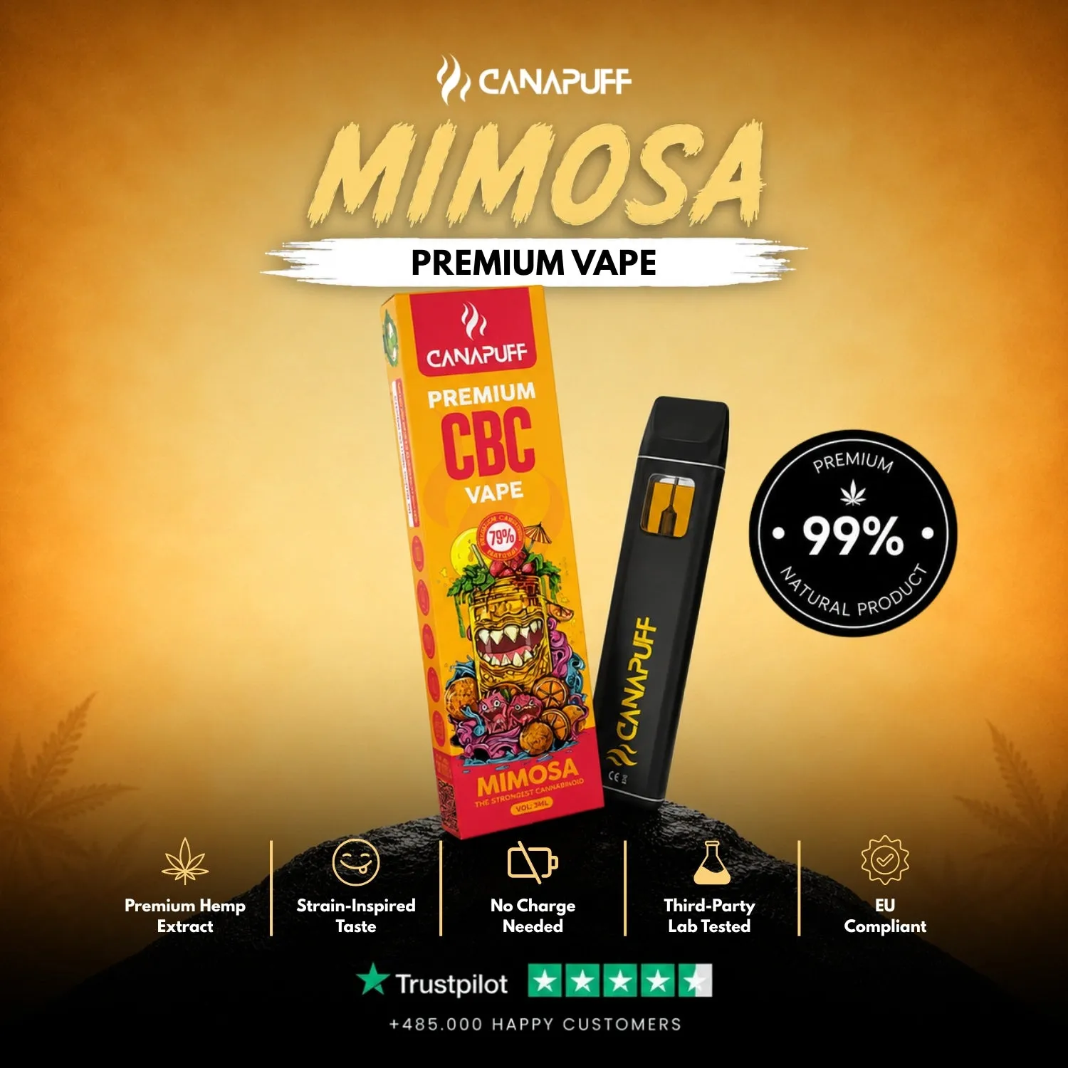 Canapuff CBC Mimosa engangsvape 1 ml appelsin