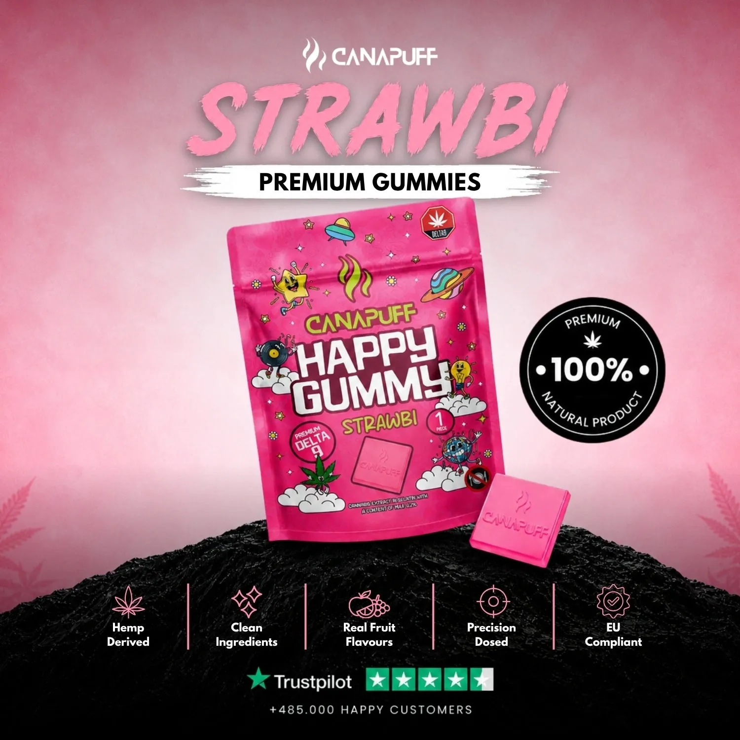 Canapuff Happy Gummy Strawbi Delta 9 vingummi 1 stk