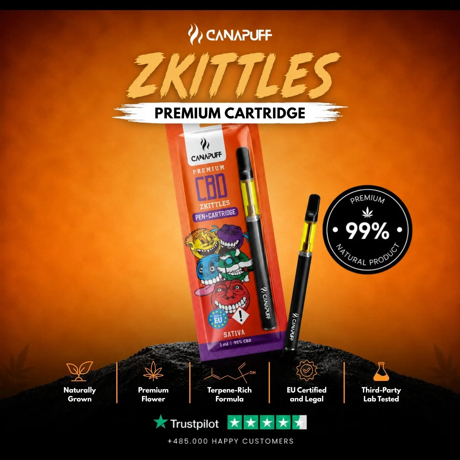 Canapuff CBD Zkittles 95% vape penn tropisk frukt