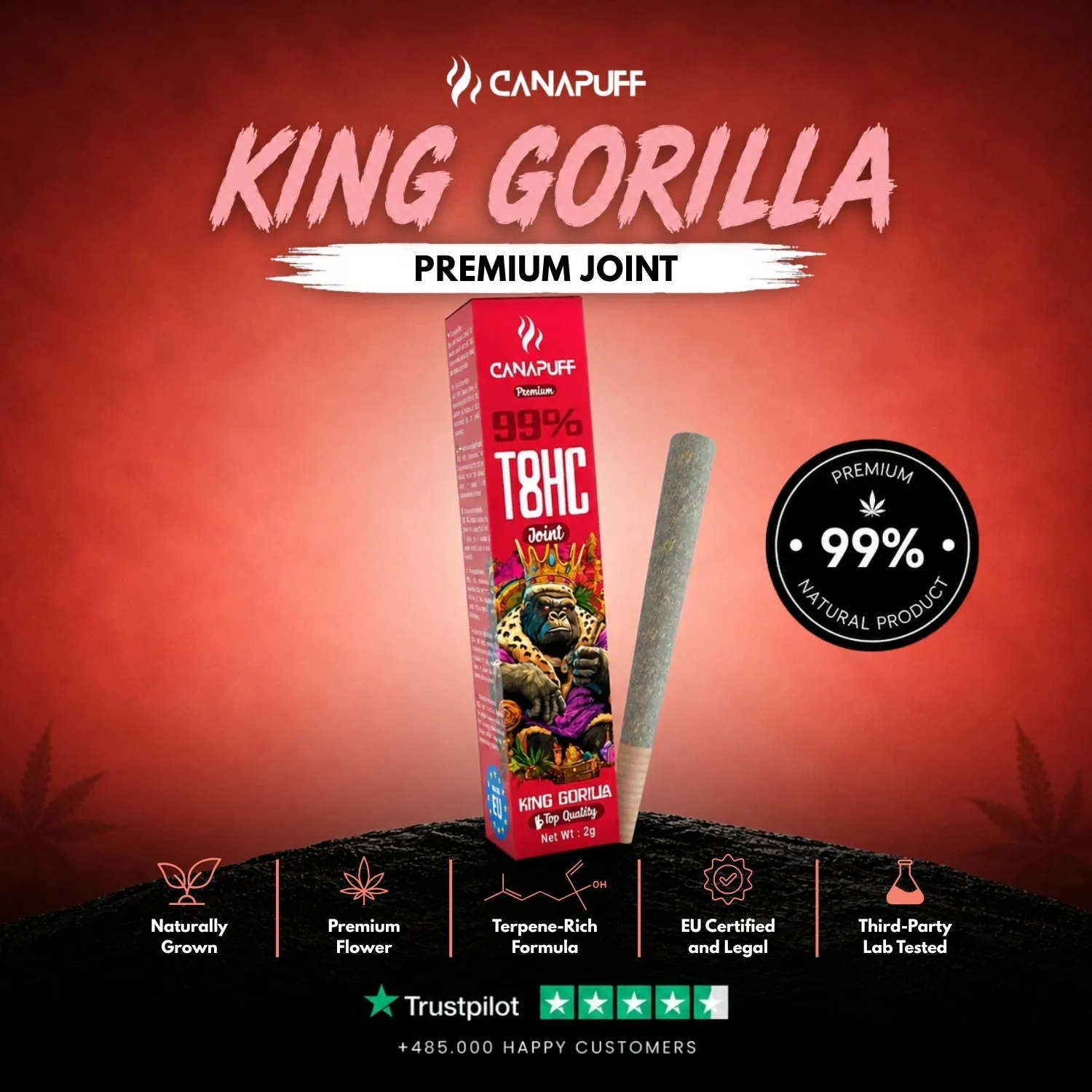 Canapuff King Gorilla T8HC joint 2 g honning