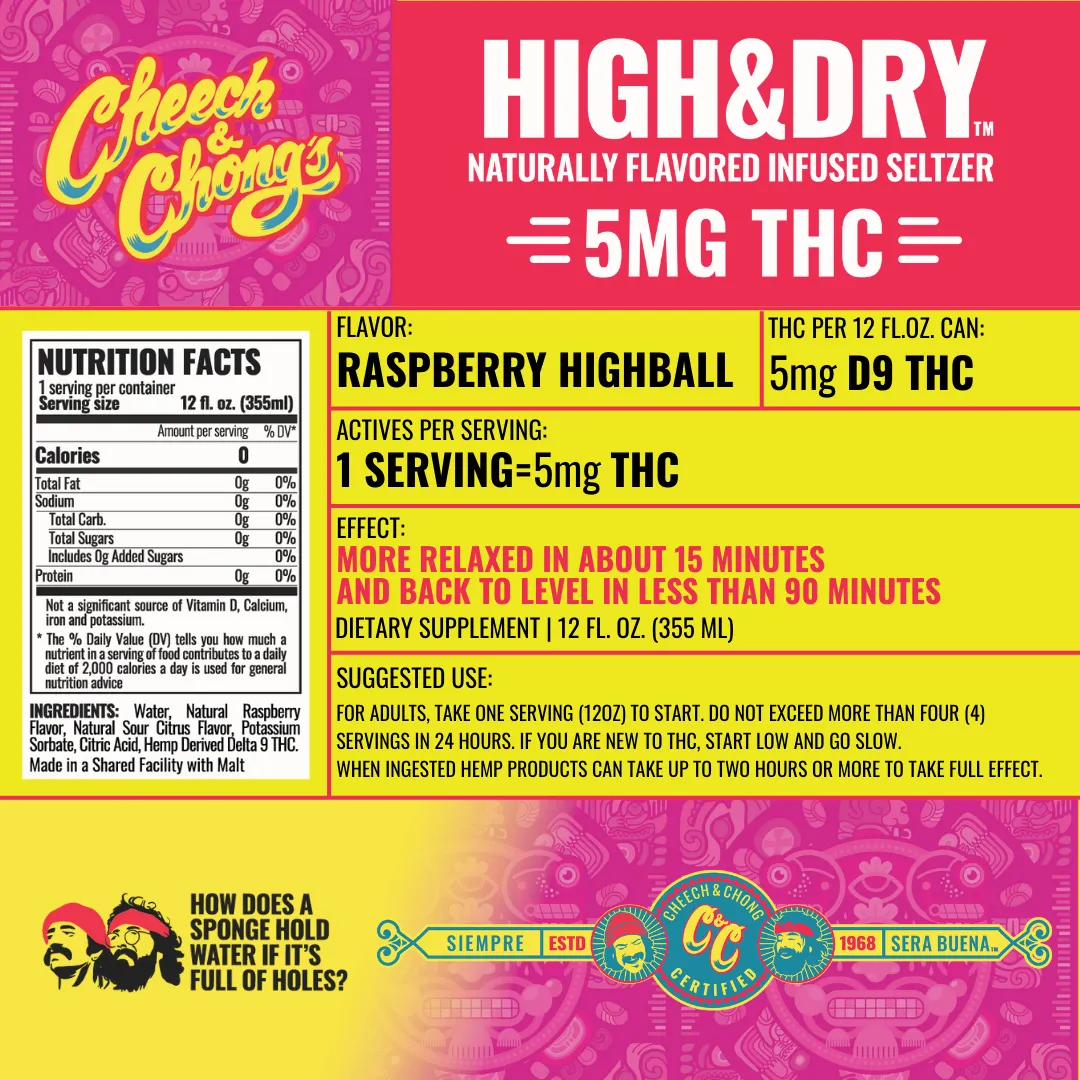 Cheech & Chong High & Dry seltzer raspberry highball 4-pack 20 mg