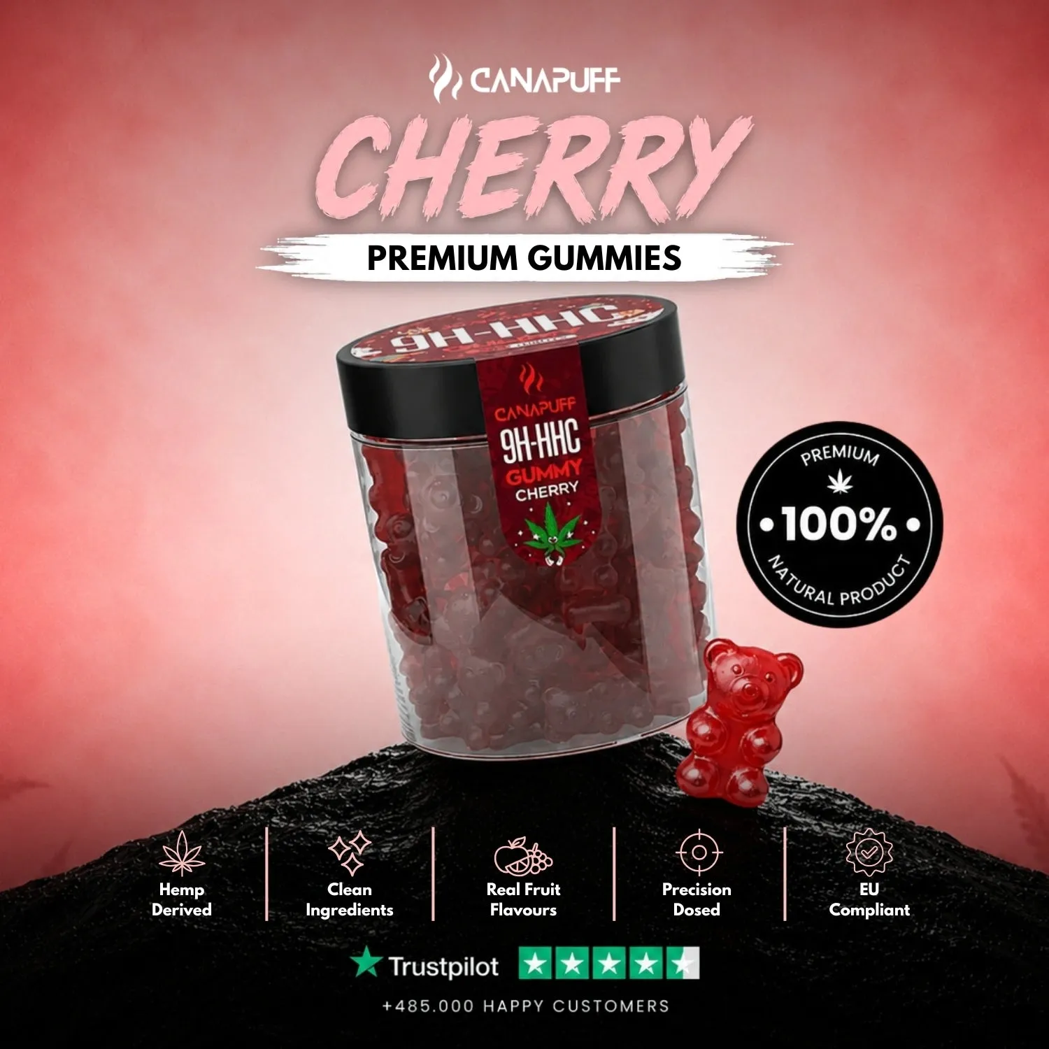 Canapuff 9H-HHC Kirsebær gummies 10 stk – søtsyrlig