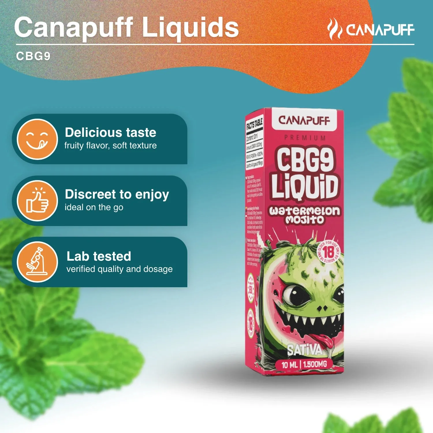 CanaPuff CBG9 Liquid Watermelon Mojito e-væske 1500 mg mynte