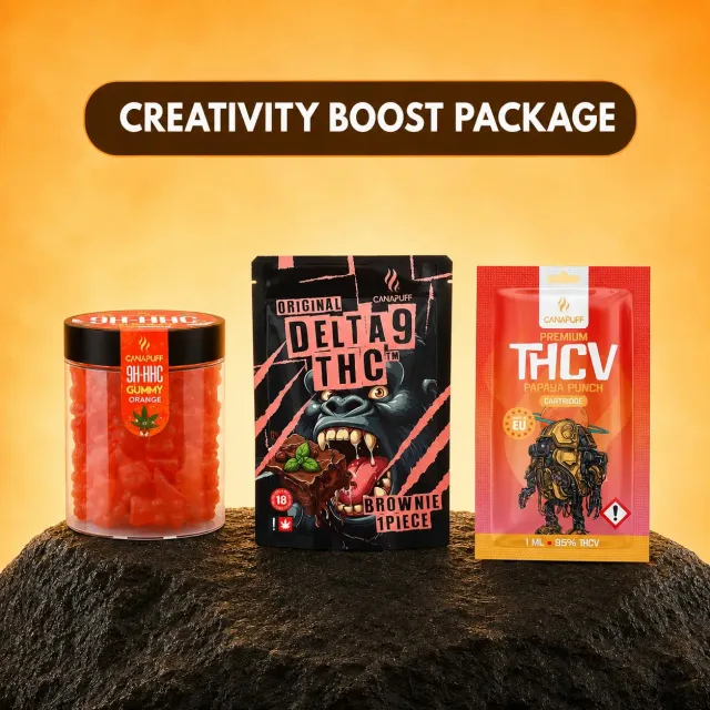 Canapuff Creativity Boost pakke cartridge brownie gummies