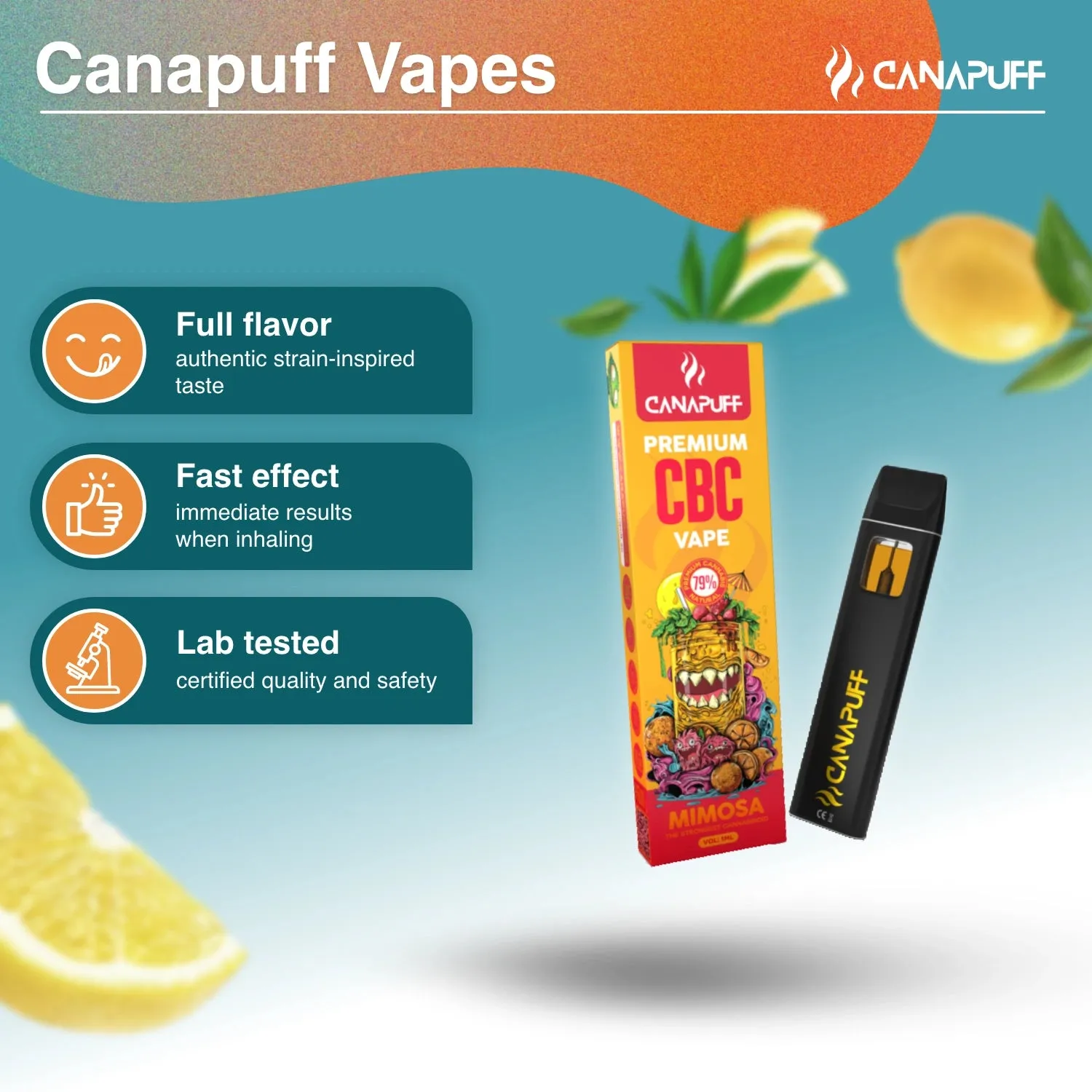 Canapuff CBC Mimosa engangsvape 1 ml appelsin