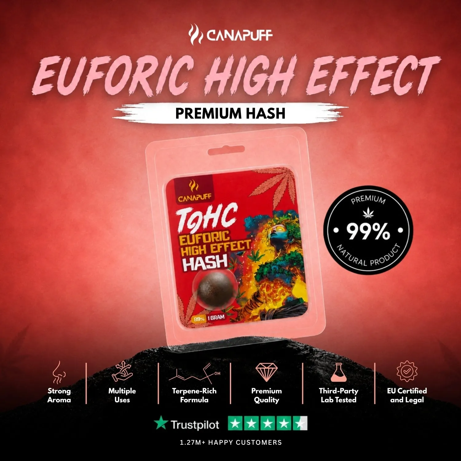 Canapuff Euforic T-HC-hash 99% kirsebær bær