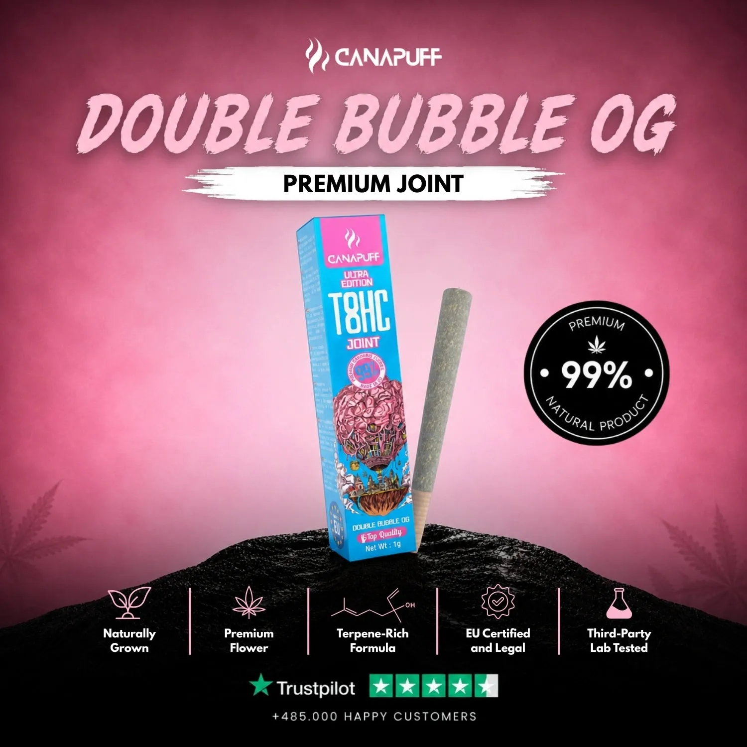 Canapuff T8HC Joint Double Bubble 99% 1 g bubblegum