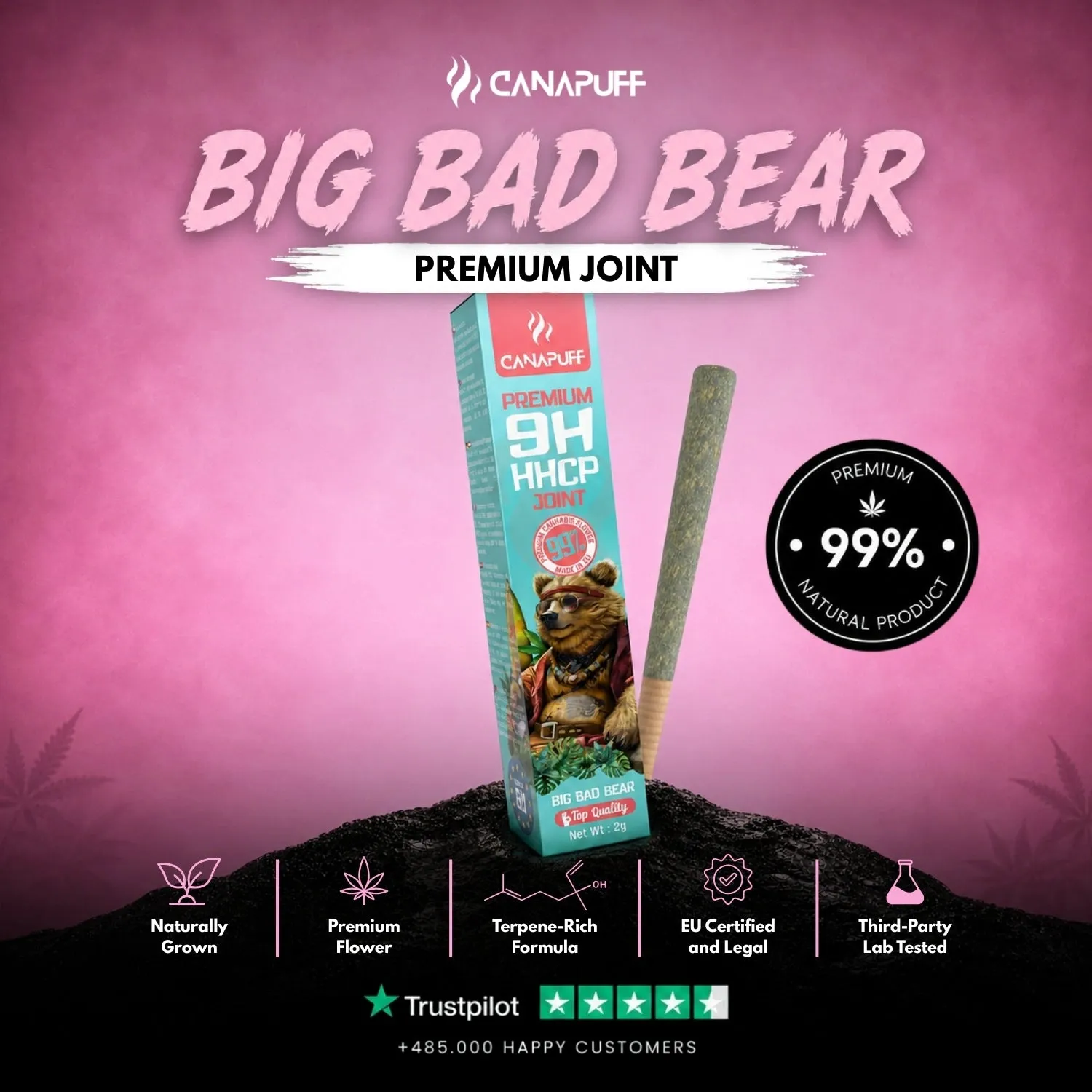 Canapuff 9H-HHCP joint Big Bad Bear 99% 2 g