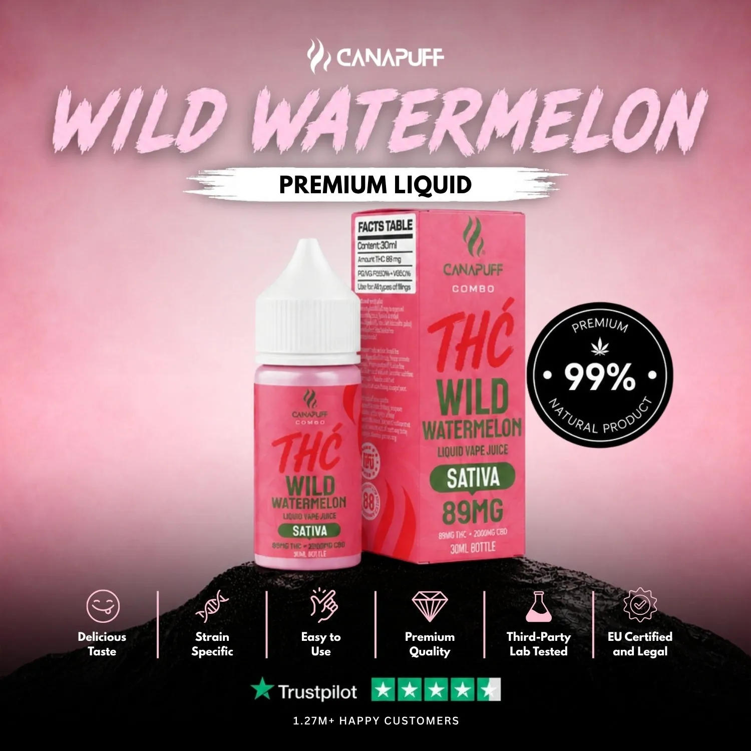 Canapuff Happy Liquid Wild Watermelon vapevæske 30ml