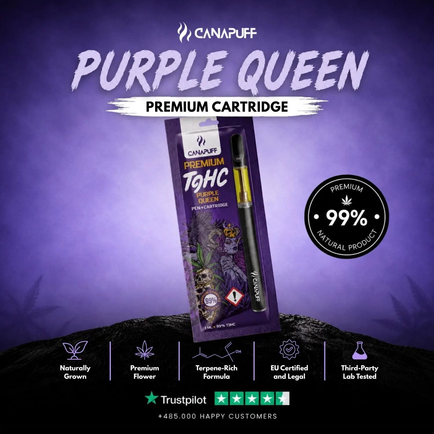 Canapuff T9HC Purple Queen vapepenn + patron 99% bær