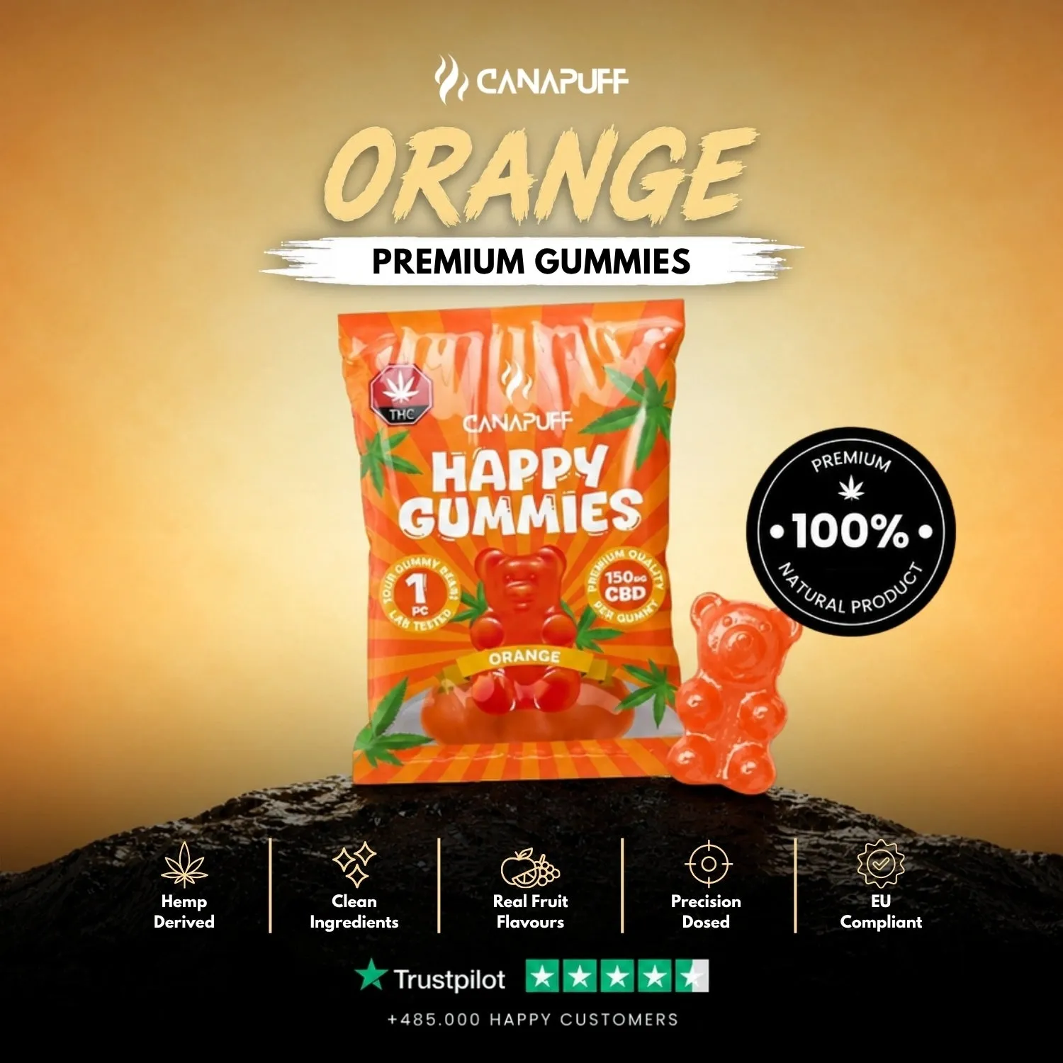 CANAPUFF CBD Gummies Orange vingummi appelsin 1 stk søtsyrlig