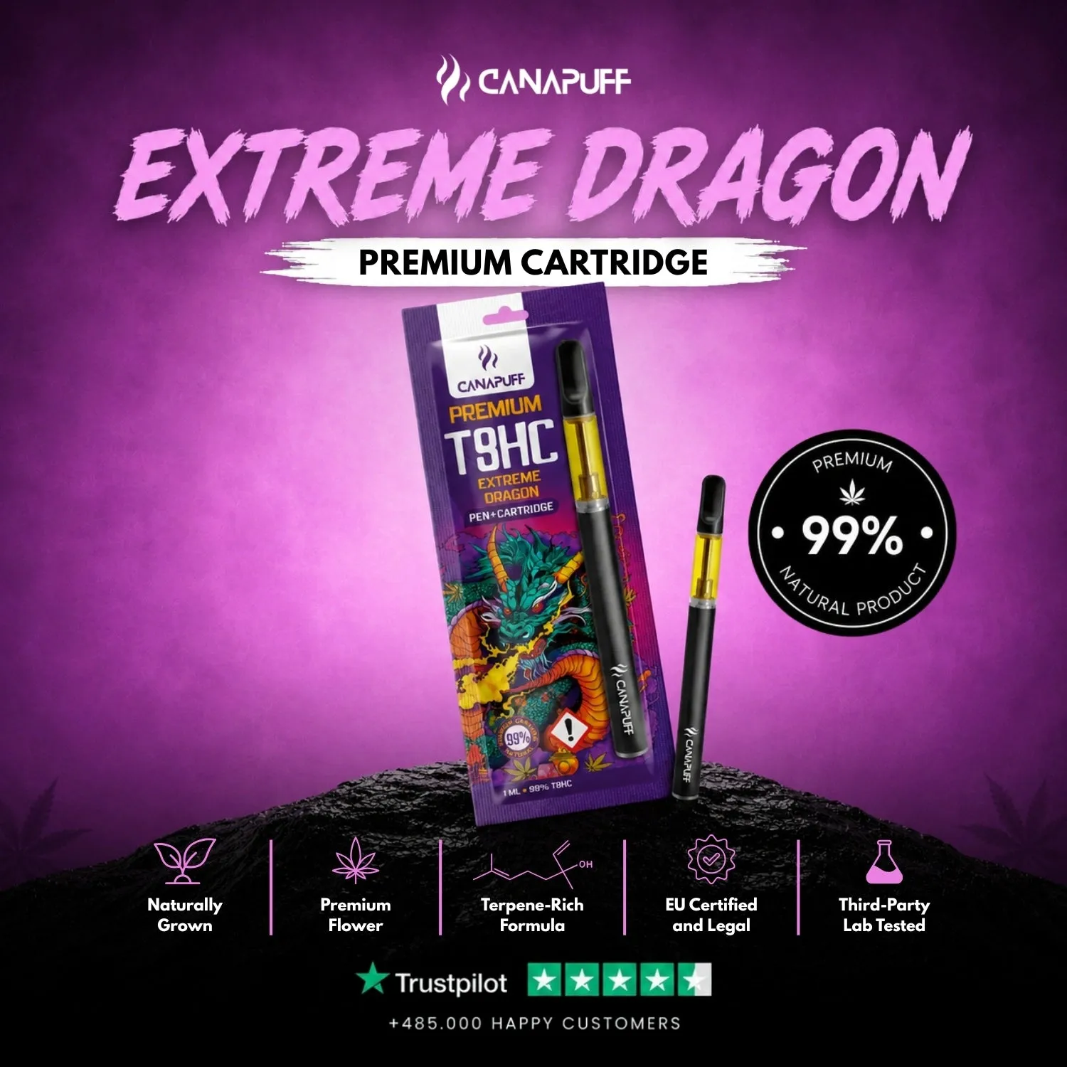 Canapuff T8HC Extreme Dragon 99% vapepenn frukt