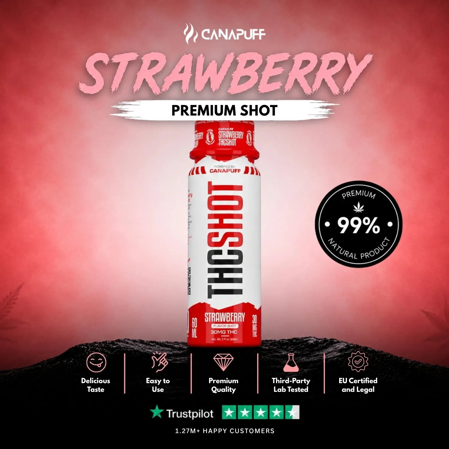 Canapuff Happy Shot Strawberry shot 60ml søt