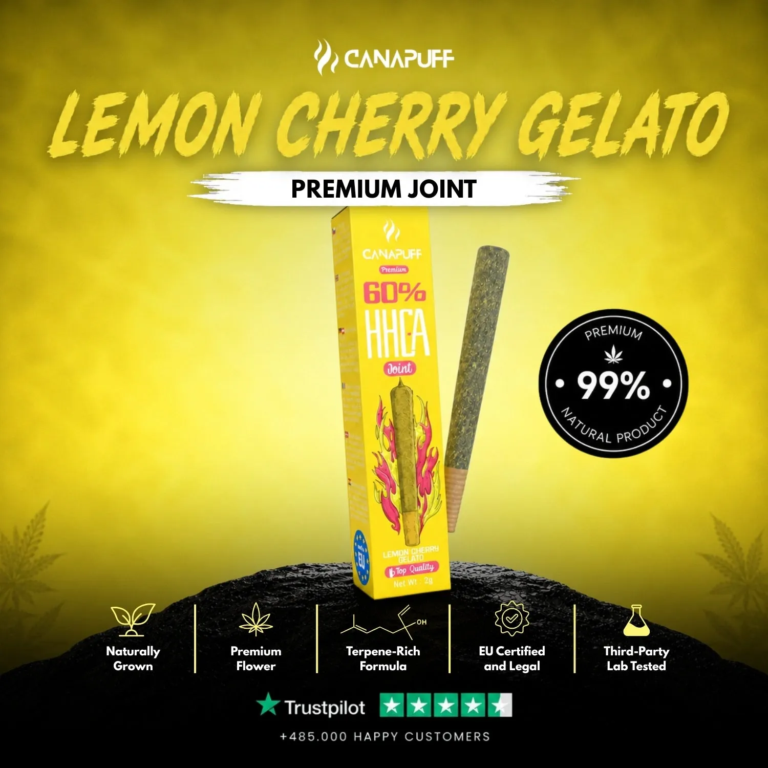 Canapuff HHC-A Lemon Cherry Gelato joint 2g kirsebær