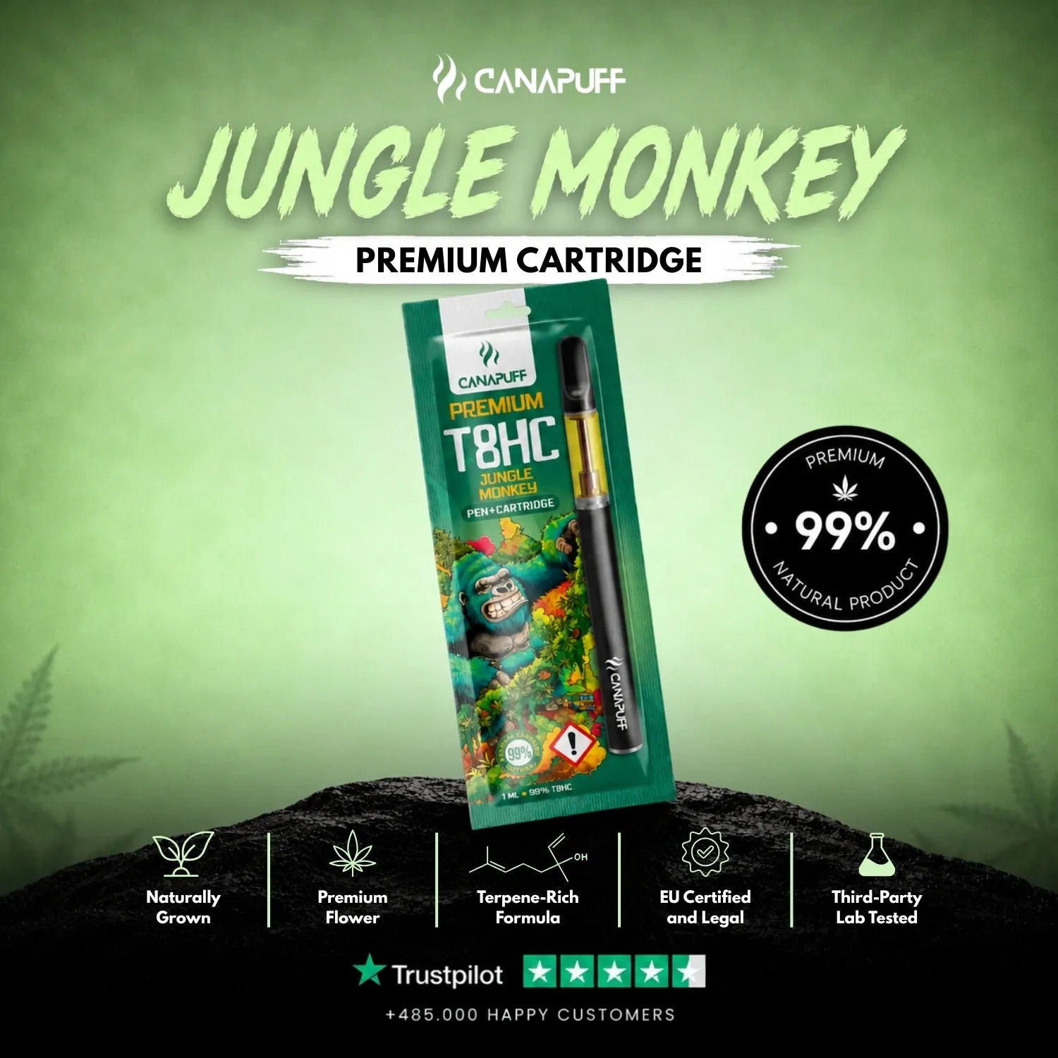 Canapuff Jungle Monkey T8HC vapepenn med patron 99%