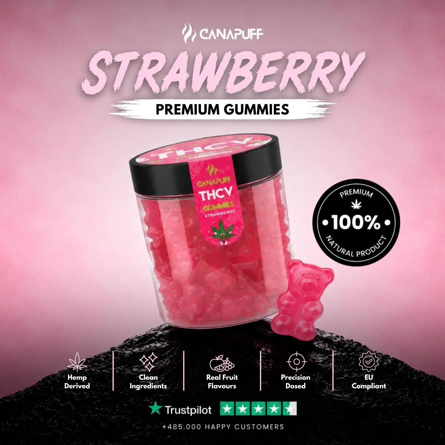 CANAPUFF THCv Strawberry gummies 10 stk jordbær