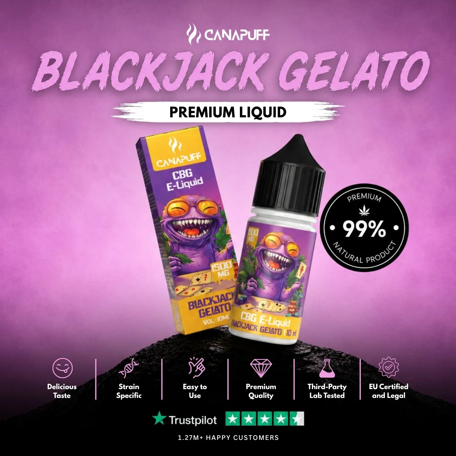 Canapuff CBG Blackjack Gelato e-væske 1500mg bær