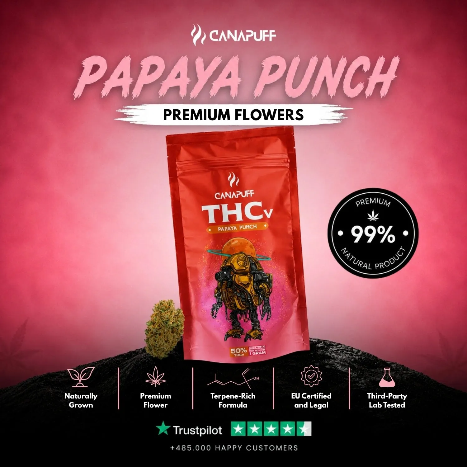 Canapuff Papaya Punch THCv-blomster 1 g 50%