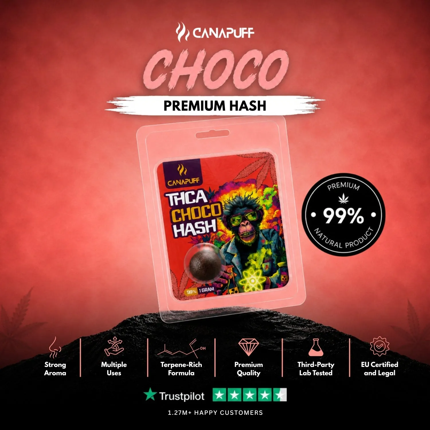 Canapuff Choco THCA-hash 1g 99% sjokolade