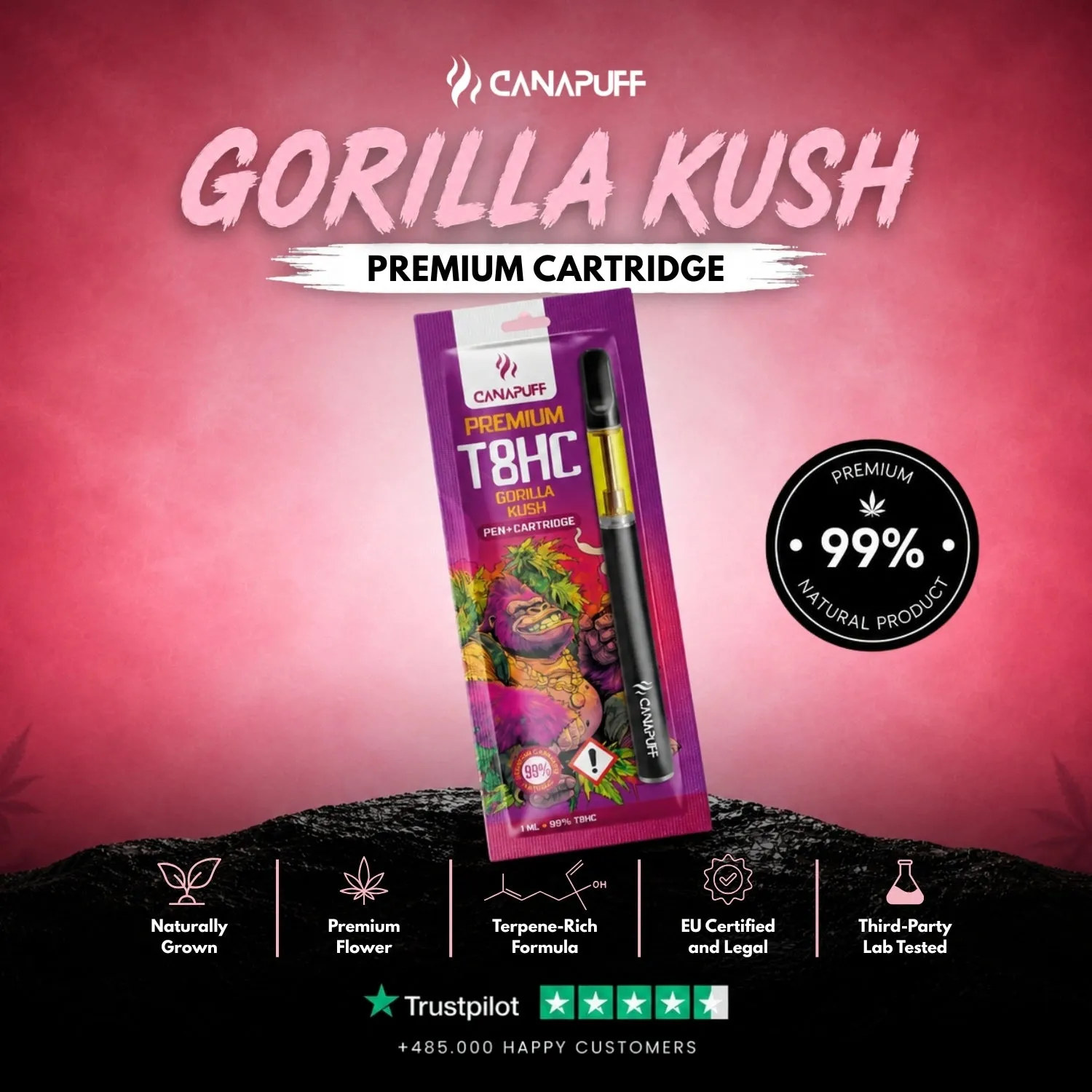Canapuff T8HC Gorilla Kush vapepenn + patron 99% pepper