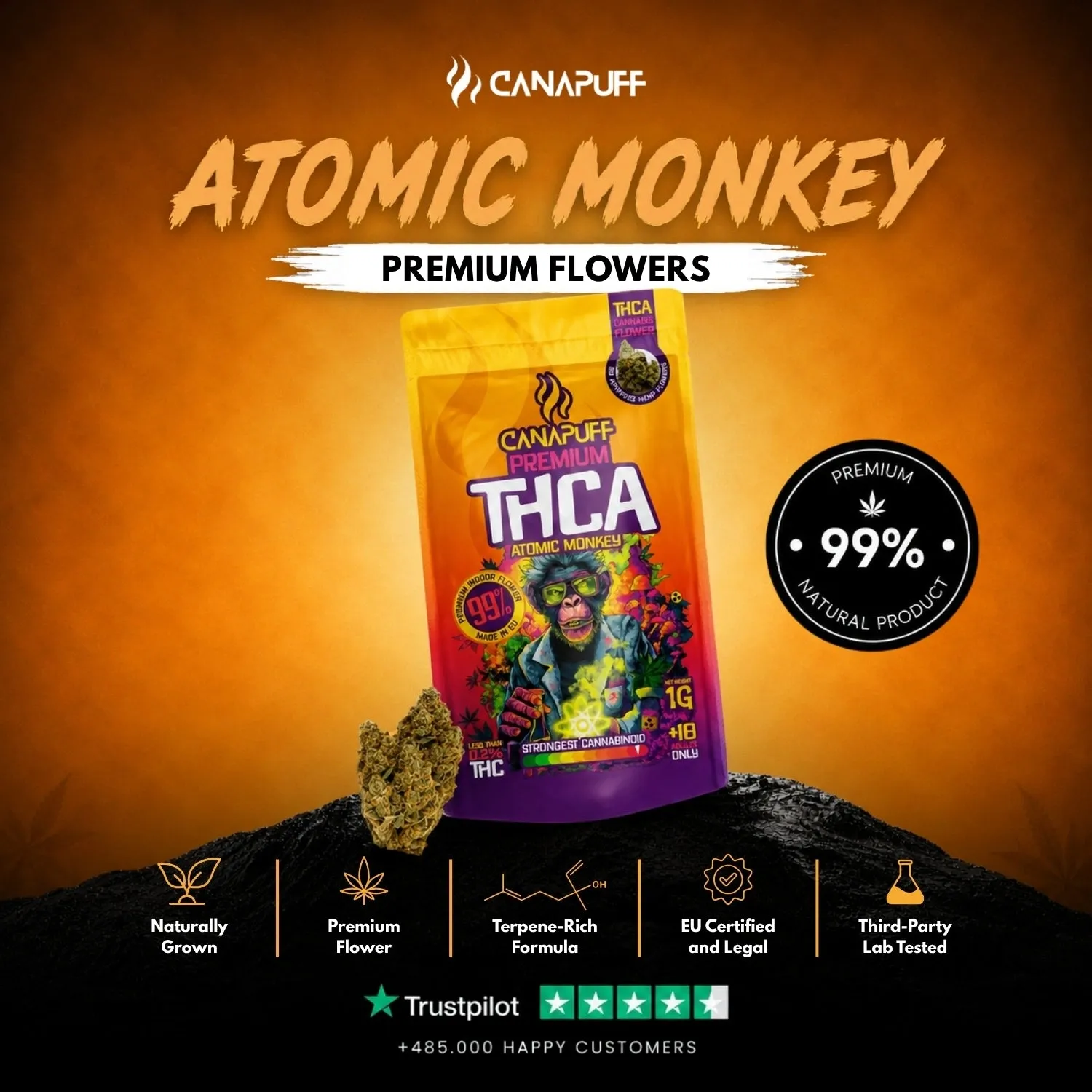 Canapuff Atomic Monkey THCA topskudd 1 g 99 %