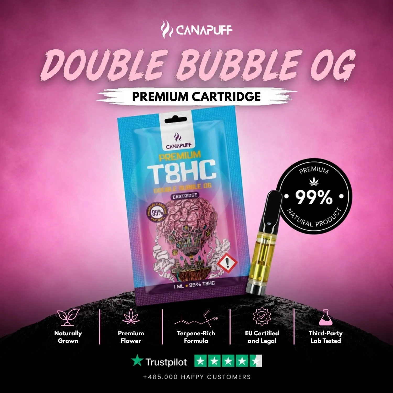 Canapuff T8HC Double Bubble vapepatron 99% bubblegum