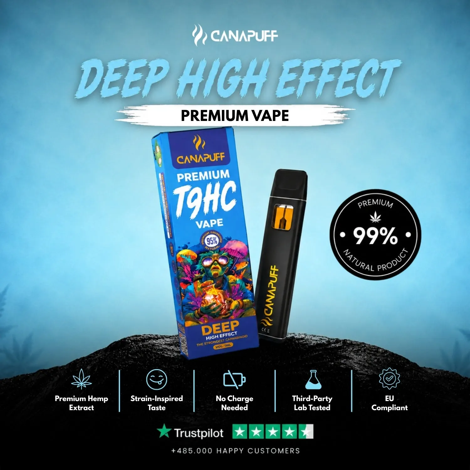 Canapuff Deep T9HC vape 1ml 95% tropisk