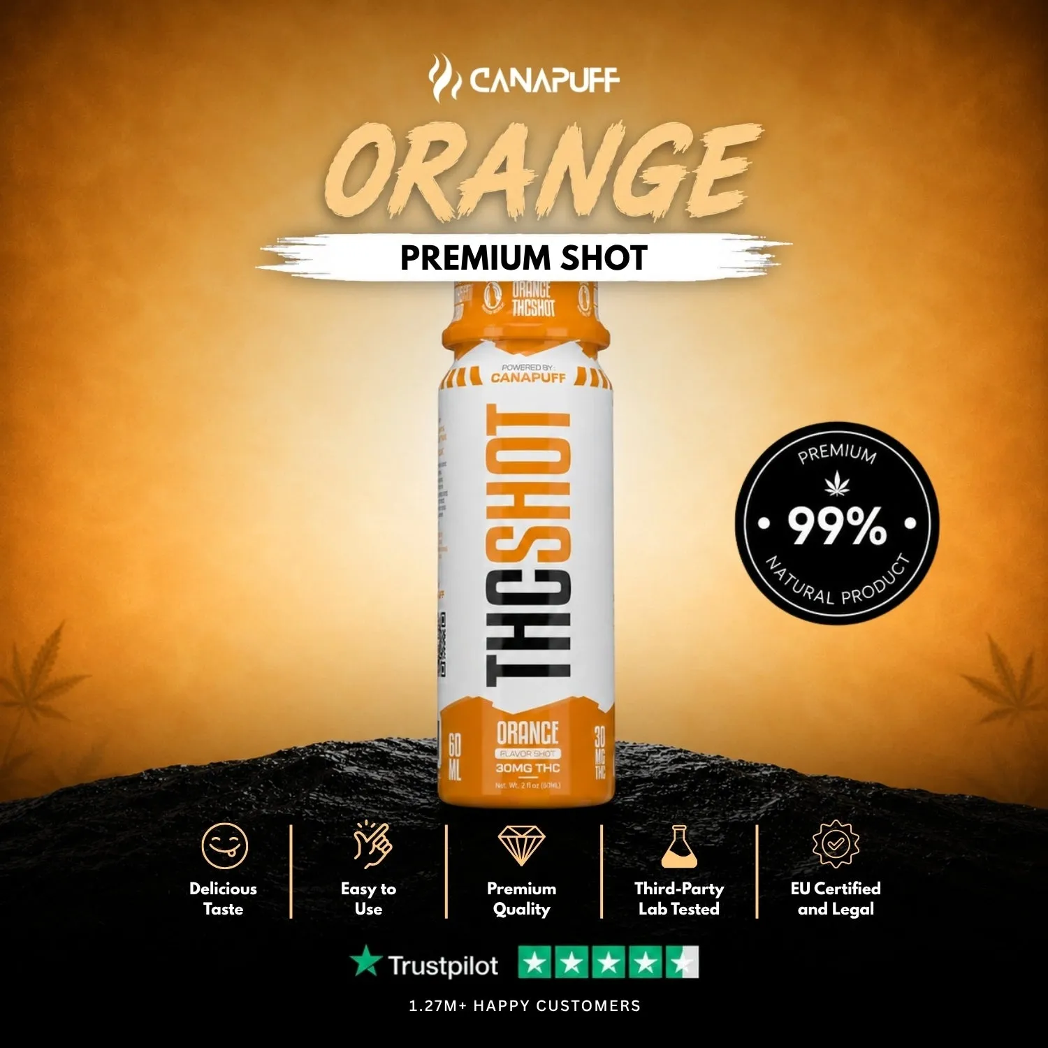 Canapuff Happy Shot Orange shot 60ml appelsin