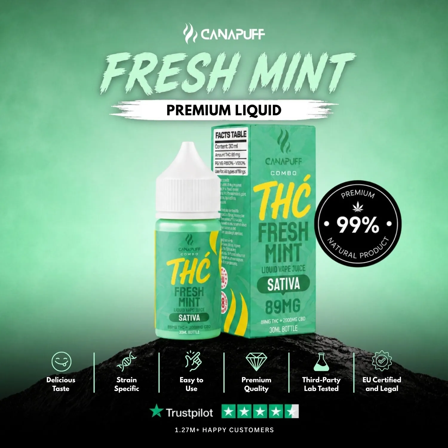 Canapuff Happy Liquid Fresh Mint vapevæske 30 ml