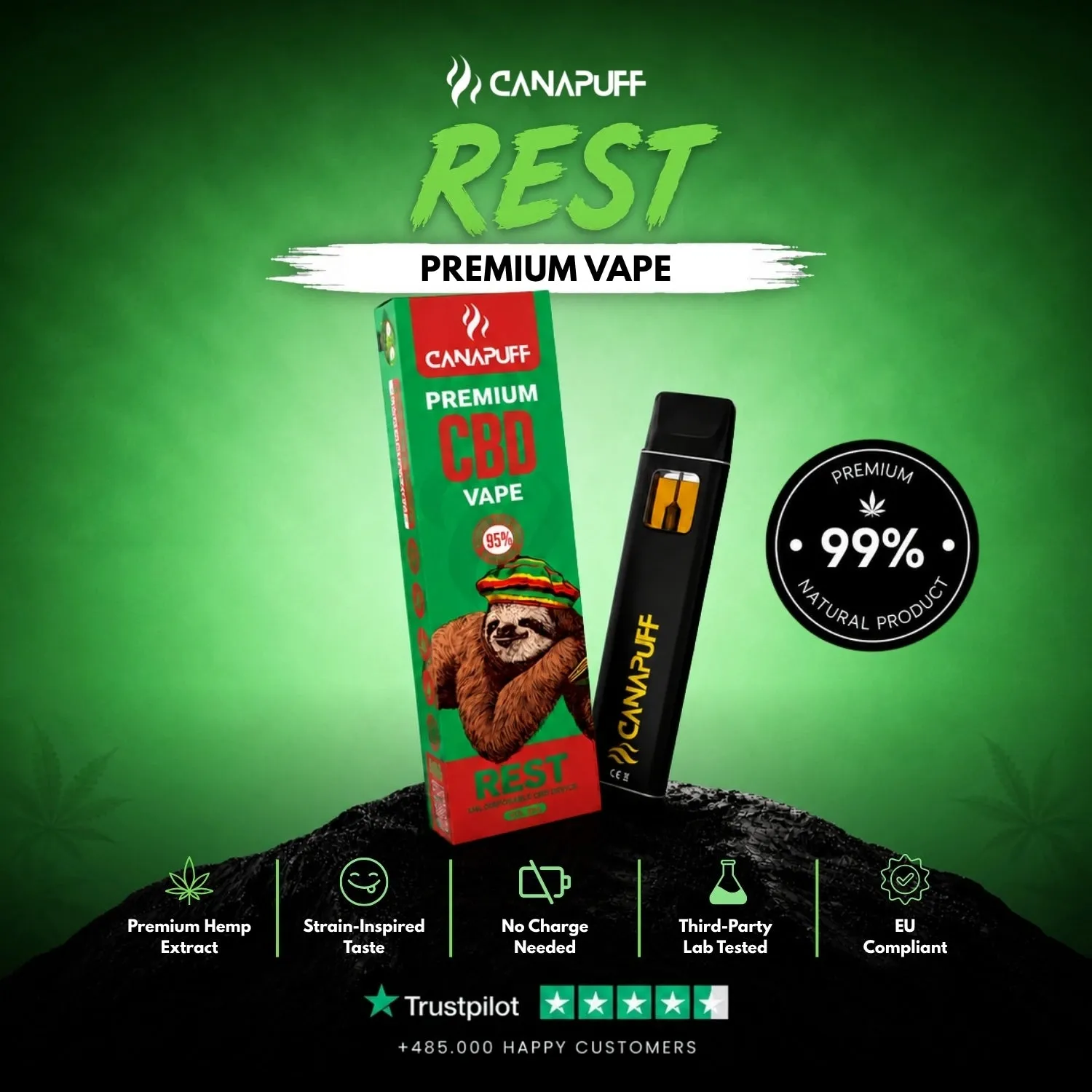 Canapuff CBD Rest engangsvape 1 ml nøytral