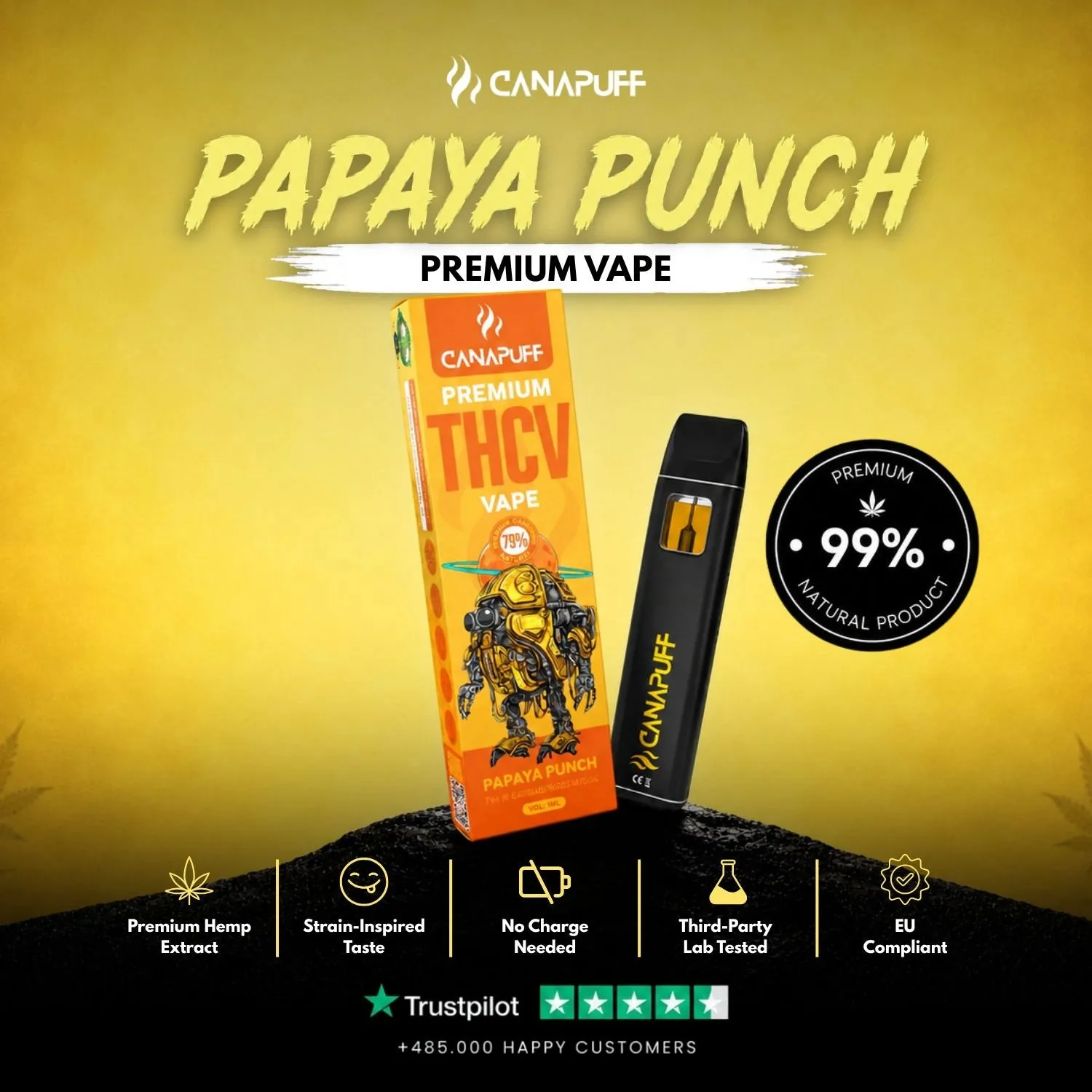 Canapuff THCv Papaya Punch vape 1 ml 79 % fruktig