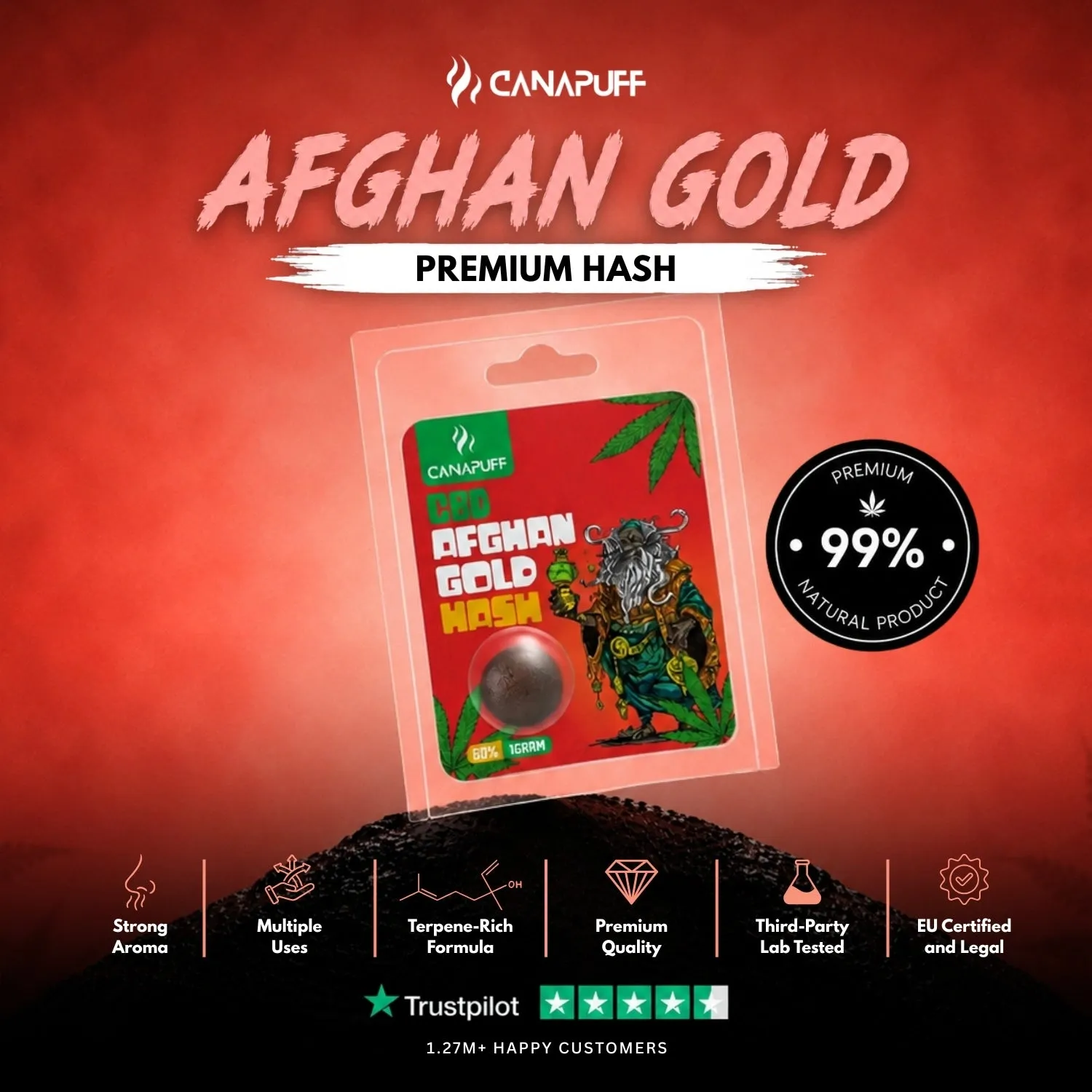 Canapuff Afghan Gold CBD hasj 60% myk presset