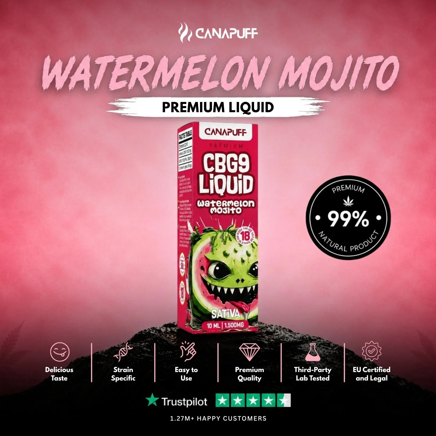 CanaPuff CBG9 Liquid Watermelon Mojito e-væske 1500 mg mynte