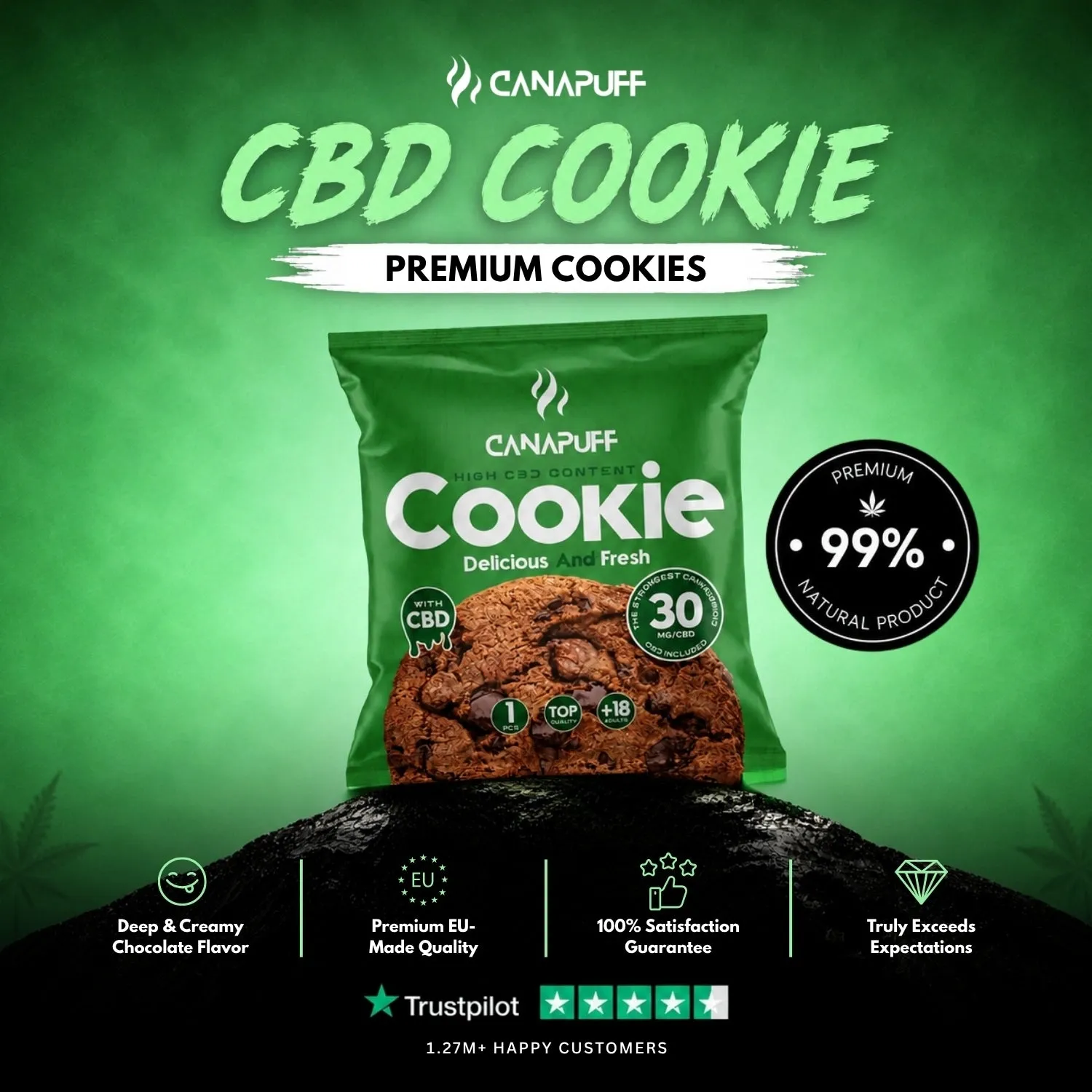 Canapuff CBD Cookies kjeks 1 stk med CBD