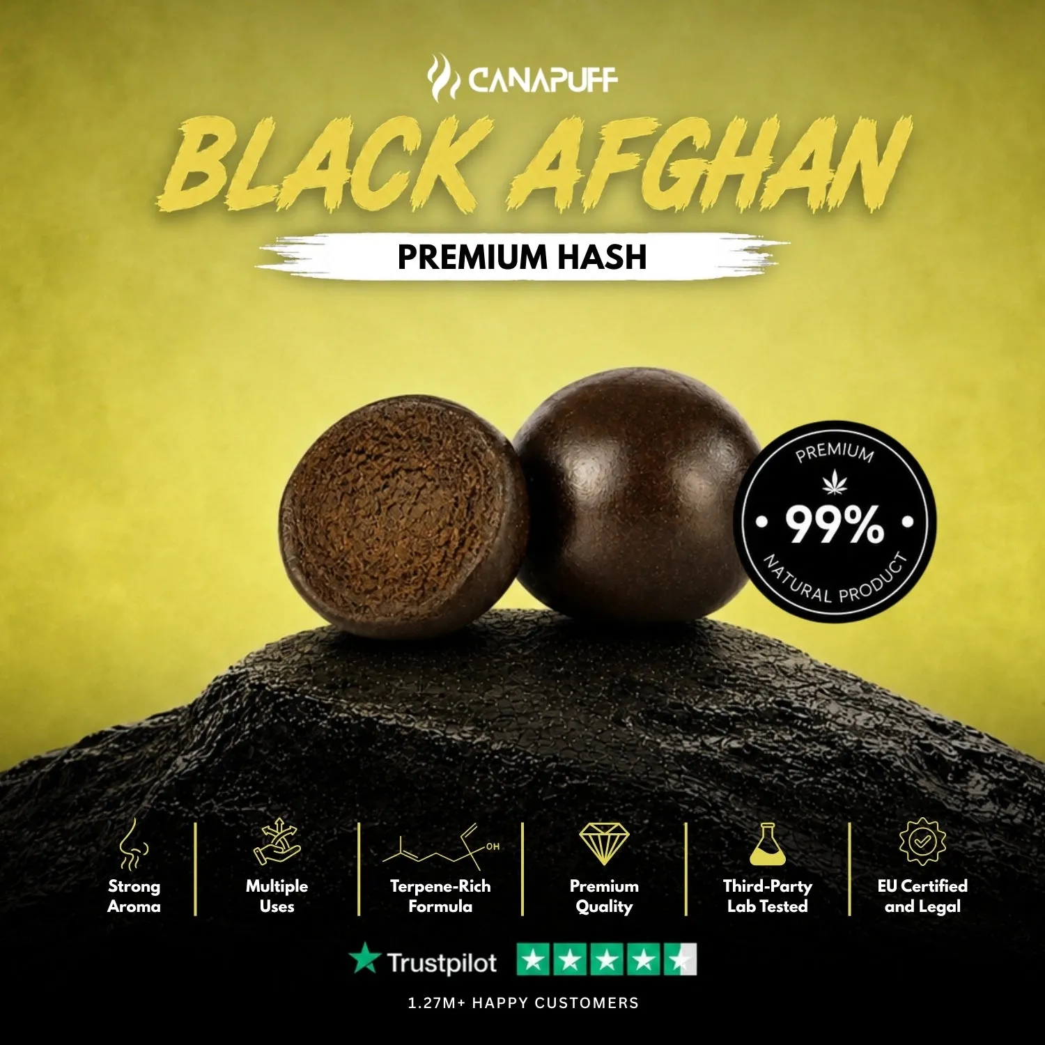 Canapuff Black Afghan CBD-hash 1 g jordaktig