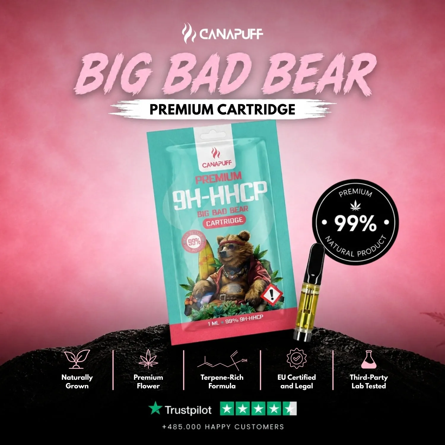 Canapuff Big Bad Bear 9H-HHCP patron 1ml 99% skog